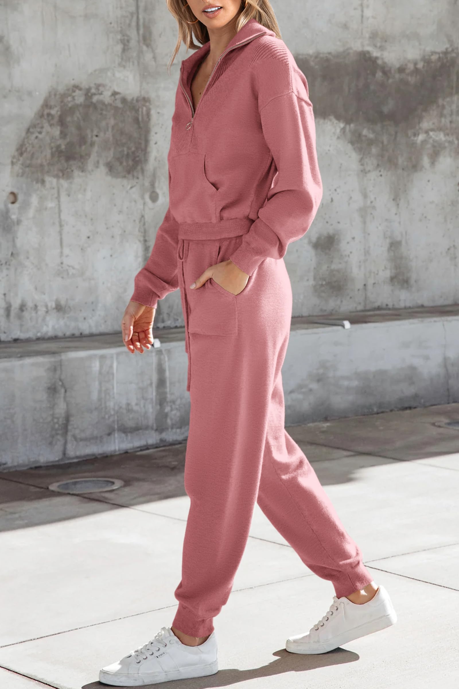Women's 2 Piece Sweatsuits Set Fall Outfits(Pink,S)