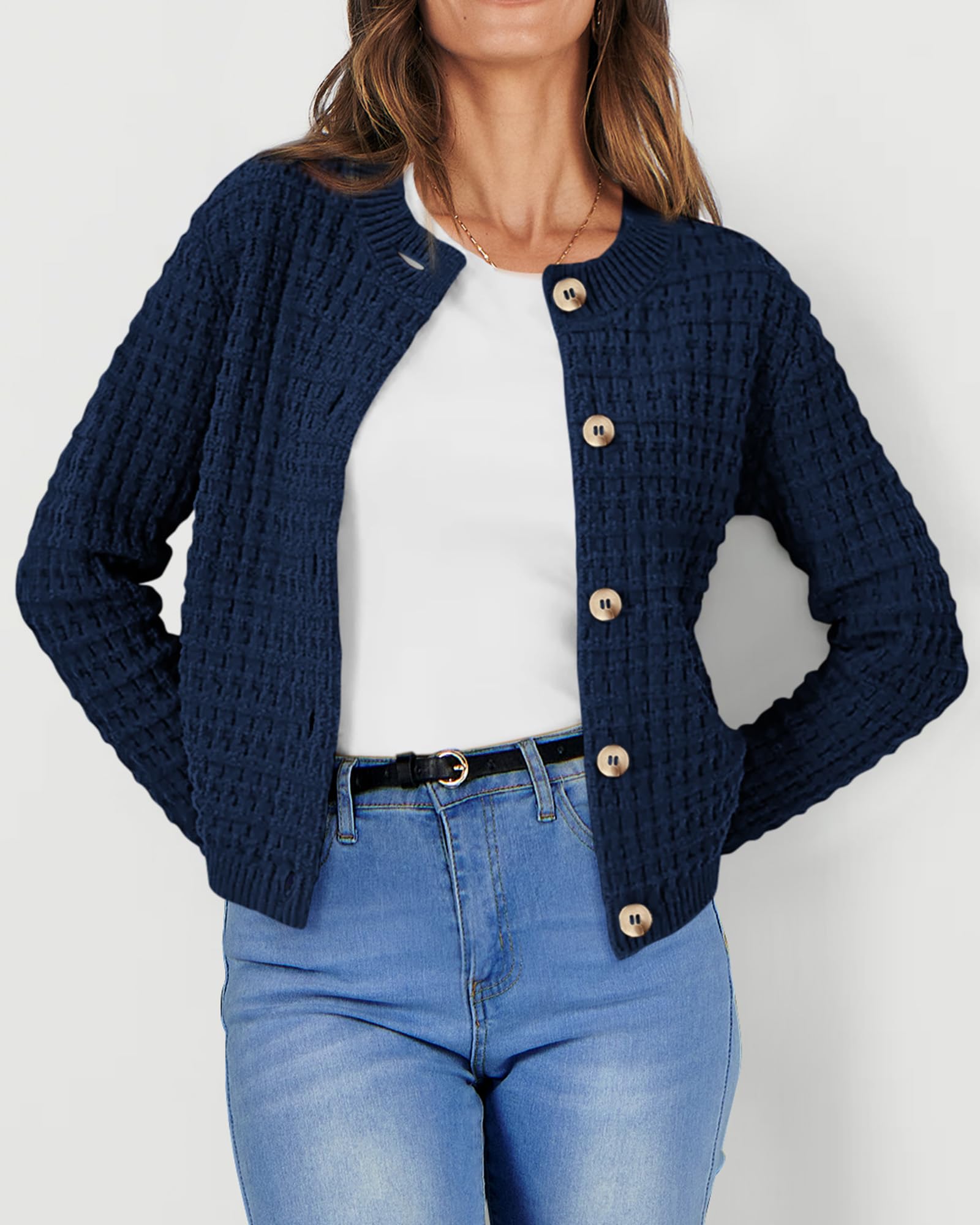 Women's Fall Lightweight Cardigan Sweaters Dark Blue