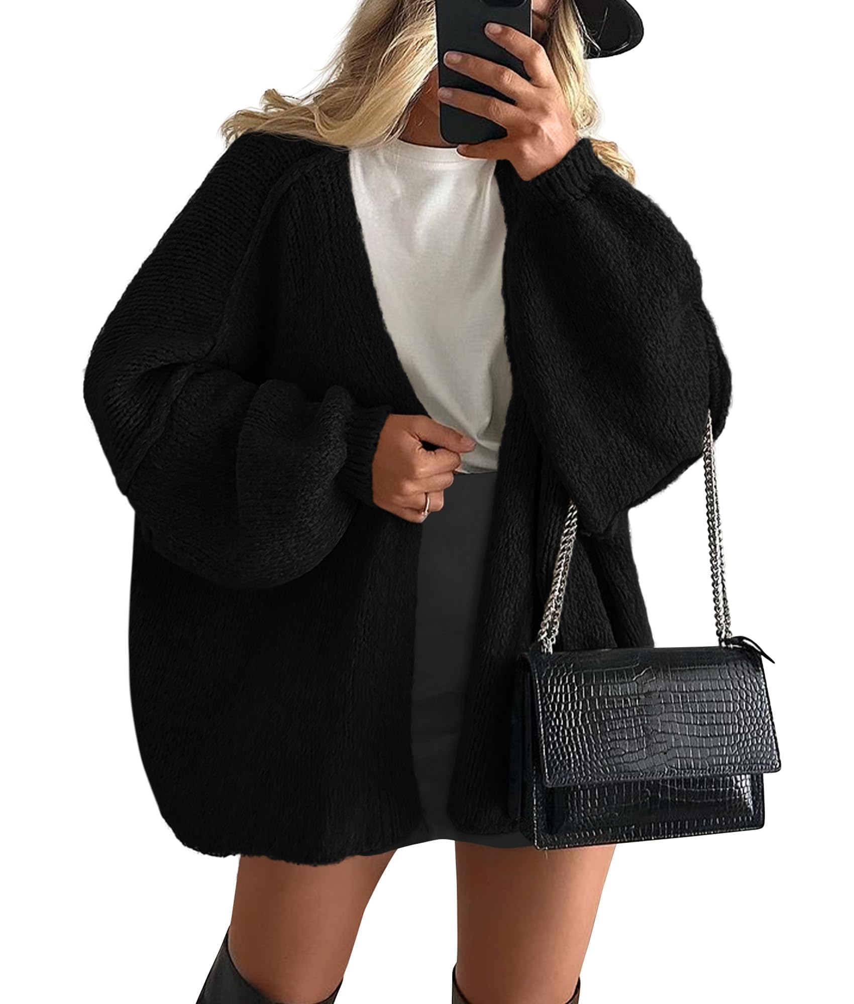 Womens Open Front Oversized Cardigan Sweaters,Black,S