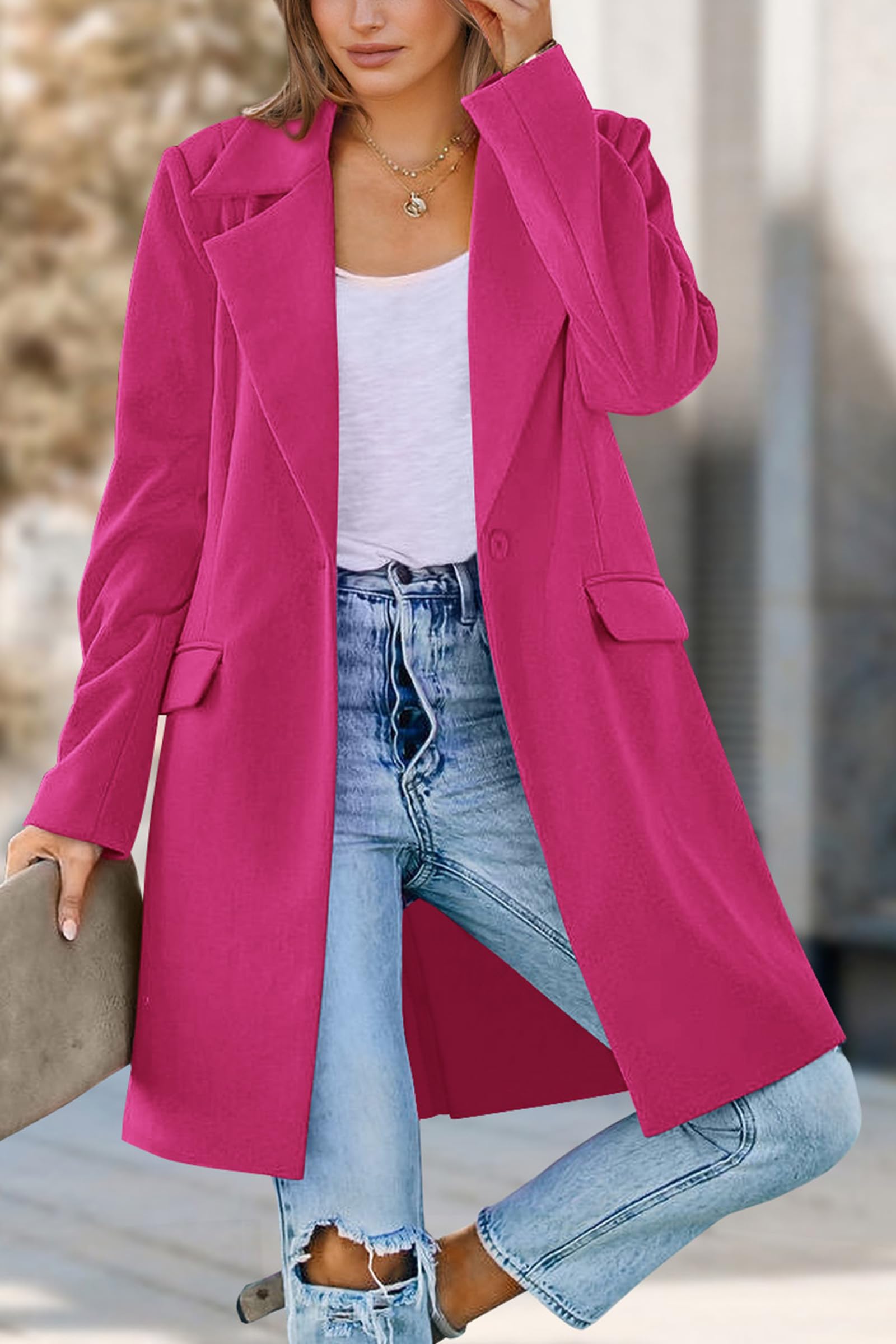 Women's Business Casual Long Blazer Jackets(Rose Red,S)