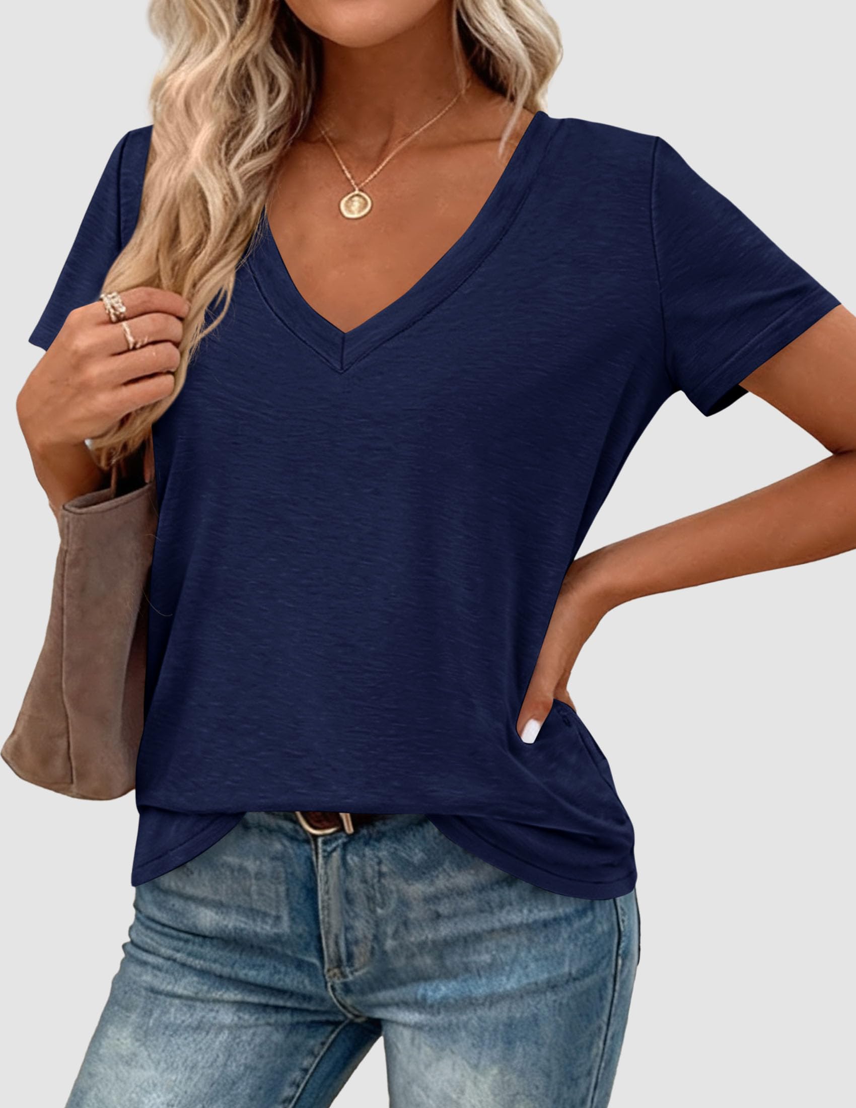Womens Tops Short Sleeve Oversized Tshirts, Navy Blue,S