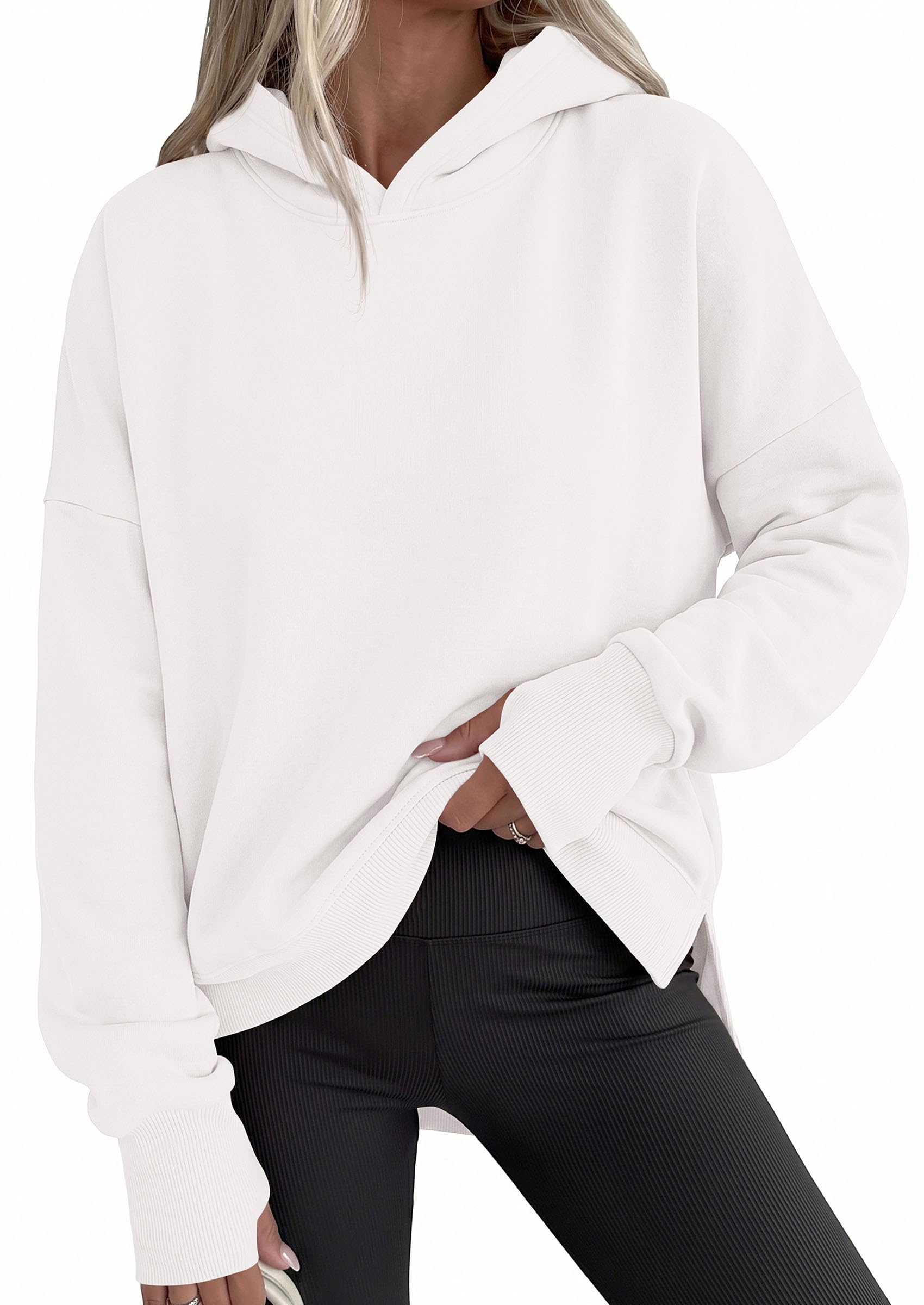 Womens Oversized Hoodies Side Slit Sweatshirts White,S