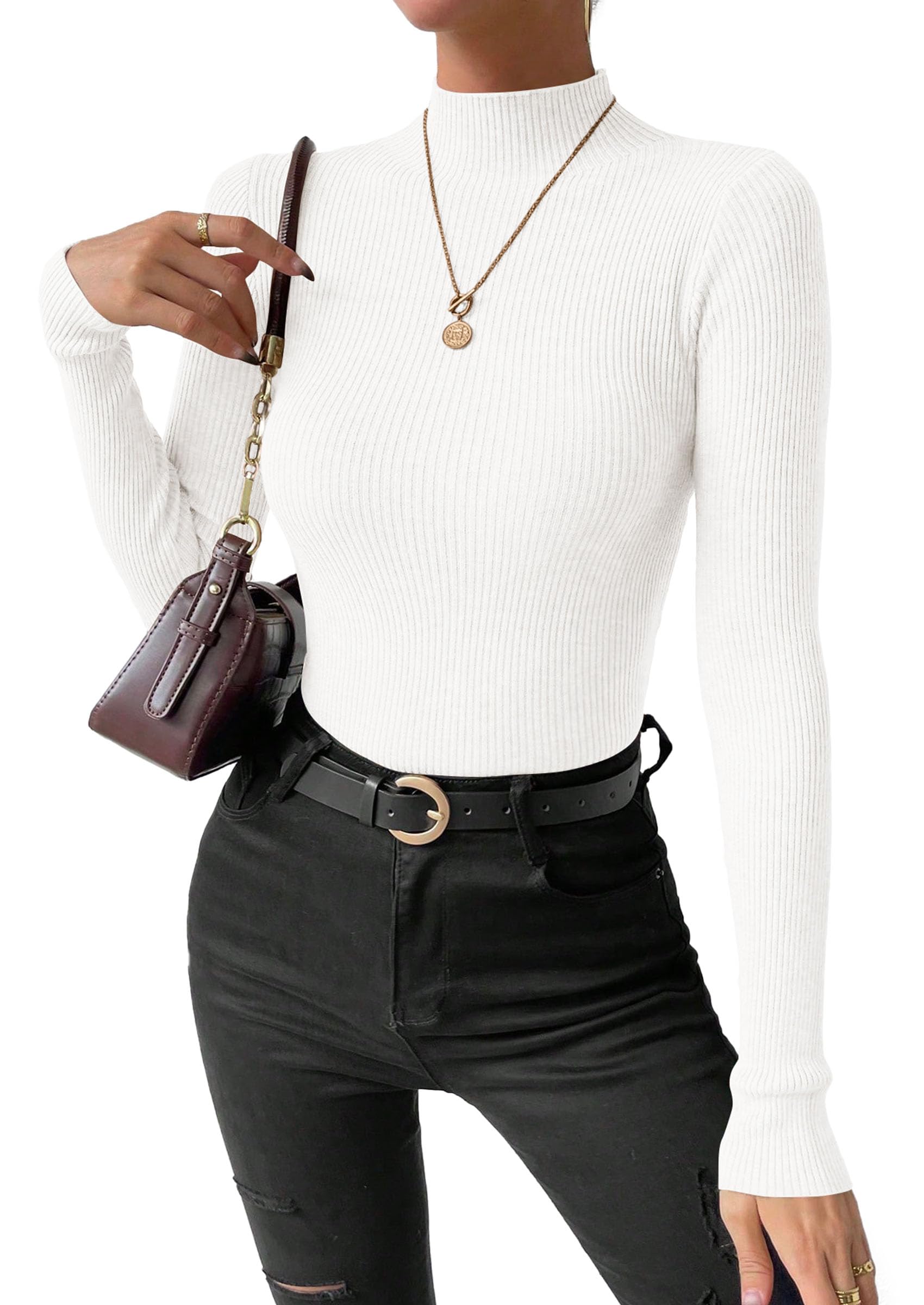 Women's Mock Turtleneck Lightweight Sweaters Fall Knit Tshirts