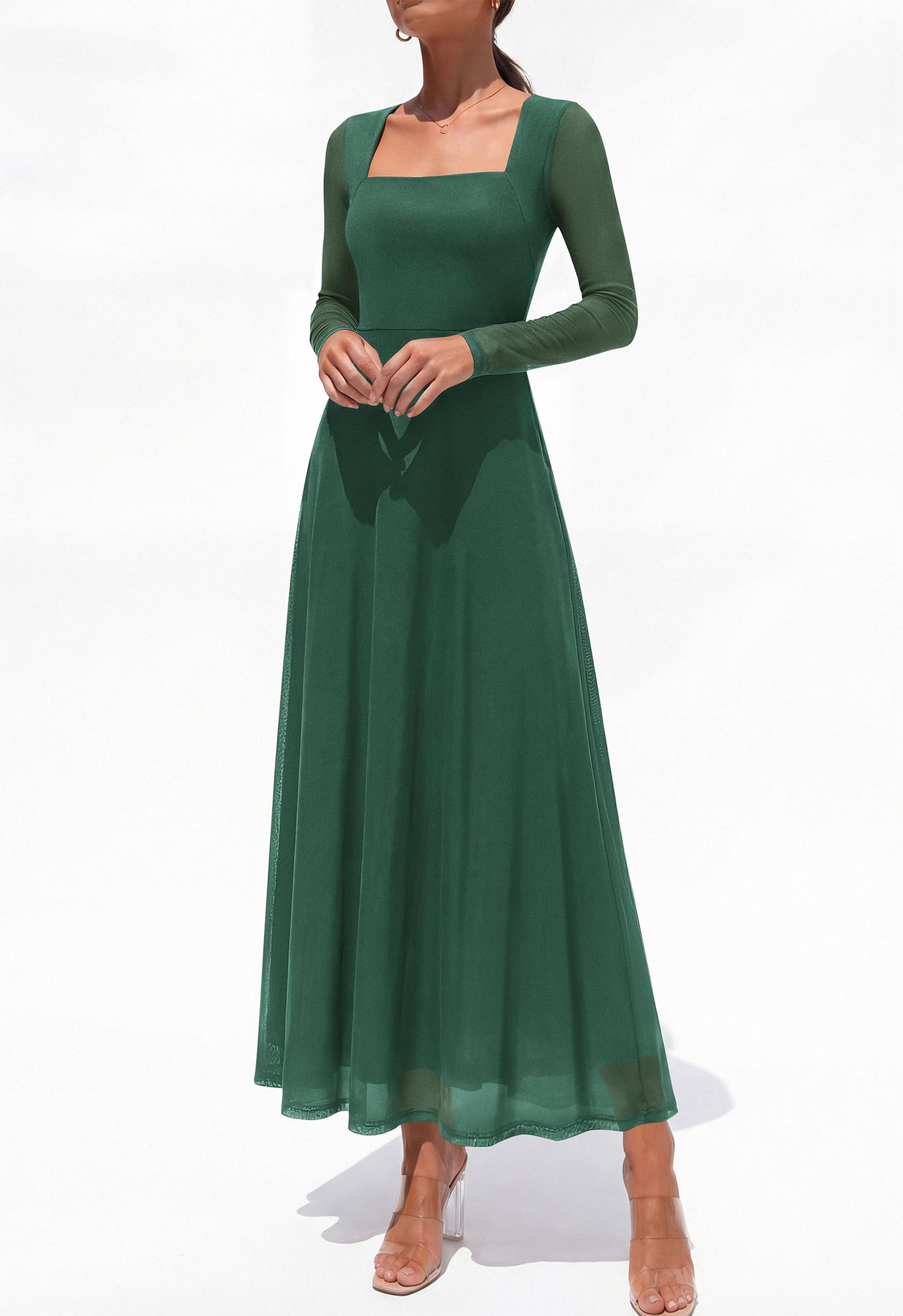 Women's Flowy Maxi Mesh Fall Cocktail Wedding Guest Dresses