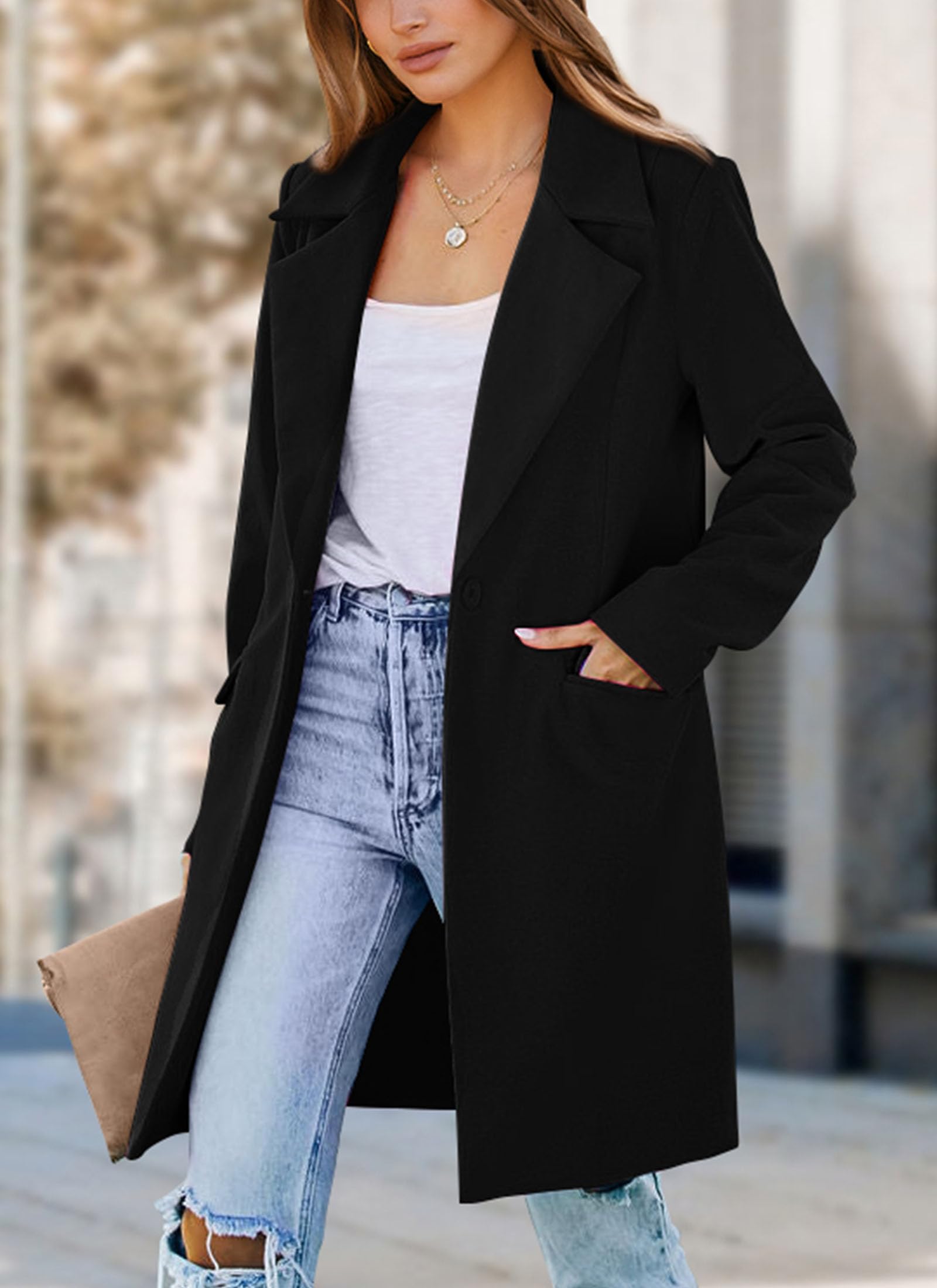 Women's Business Casual Long Blazer Jackets(Black,S)