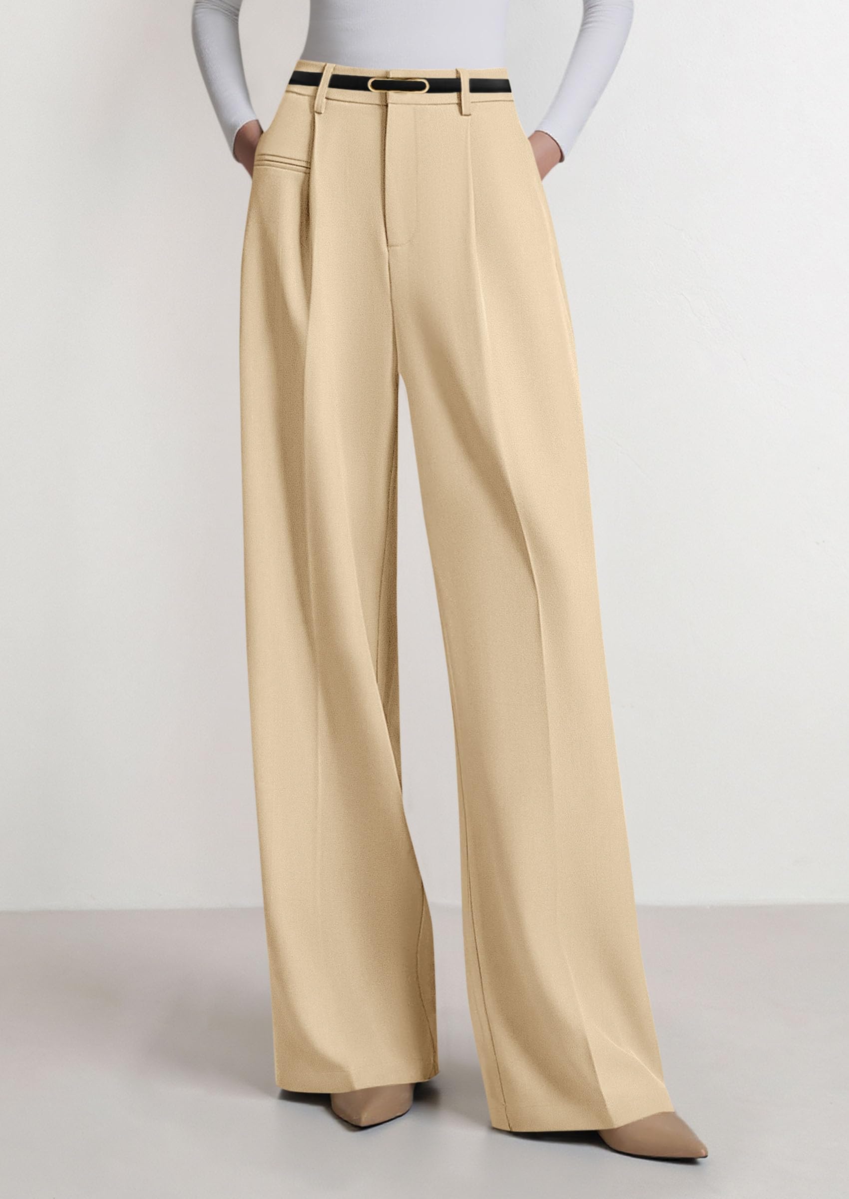 Women's Tailored Wide Leg Work Dress Pants,Light Khaki,XS