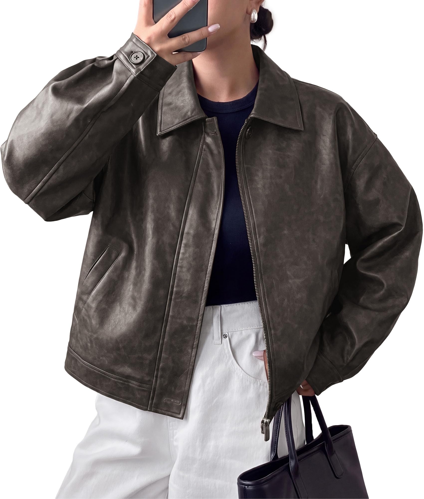 Women's Faux Leather Oversized Motorcycle Jackets Fall Outfits