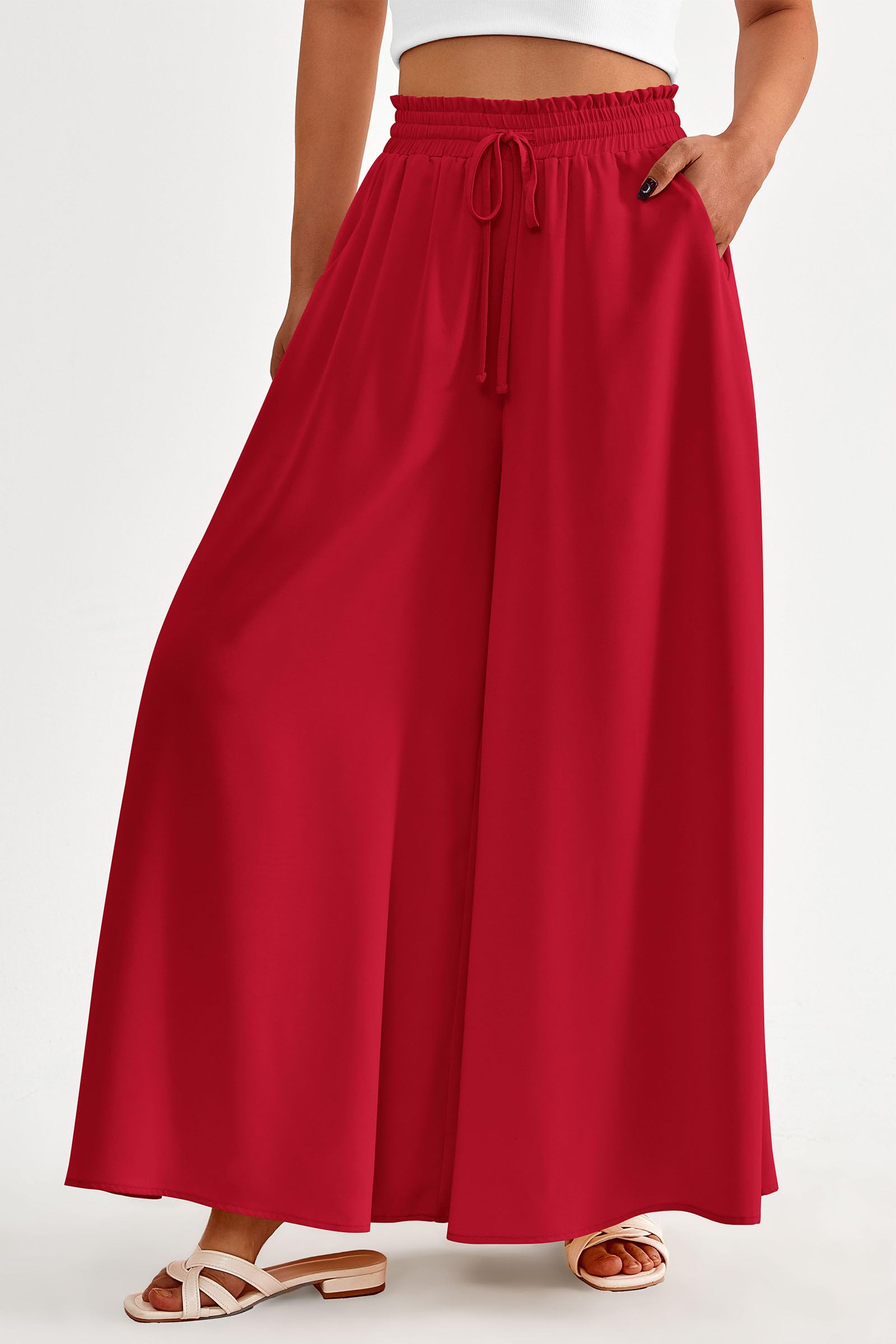 Summer Wide Leg Palazzo Pants for Women Casual,Red,S