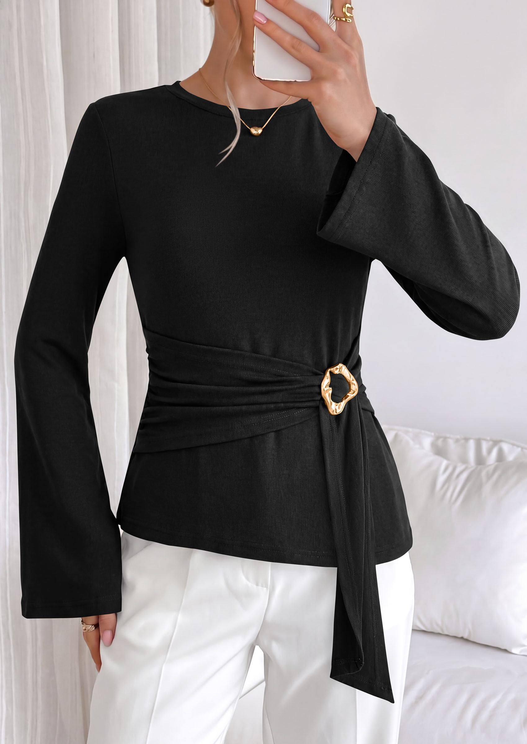 Asymmetrical Tops for Women Fall Business Casual Peplum Top
