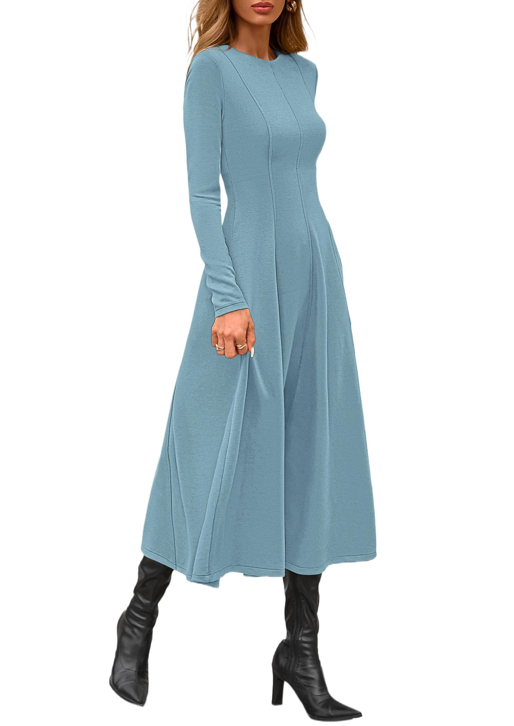 Women's Fall Long Sleeve A Line Midi Elegant Cocktail Dress