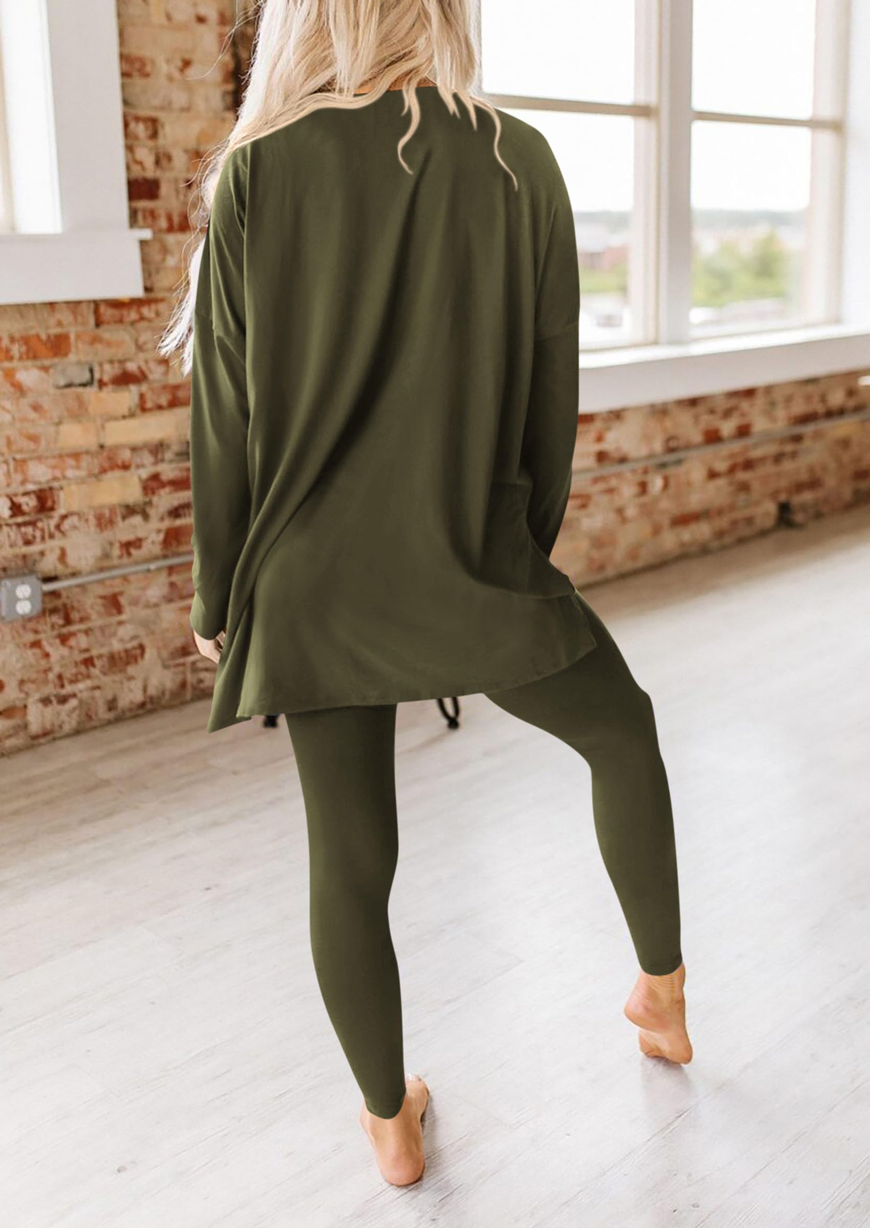 Women's 2 Piece Outfits Matching Lounge Sets,Army Green,S