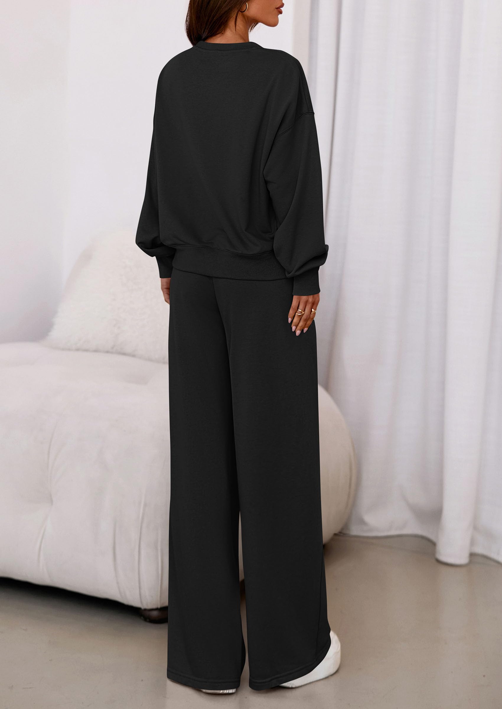 Womens Loose Fit Casual 2 Piece Lounge Set,Black,S