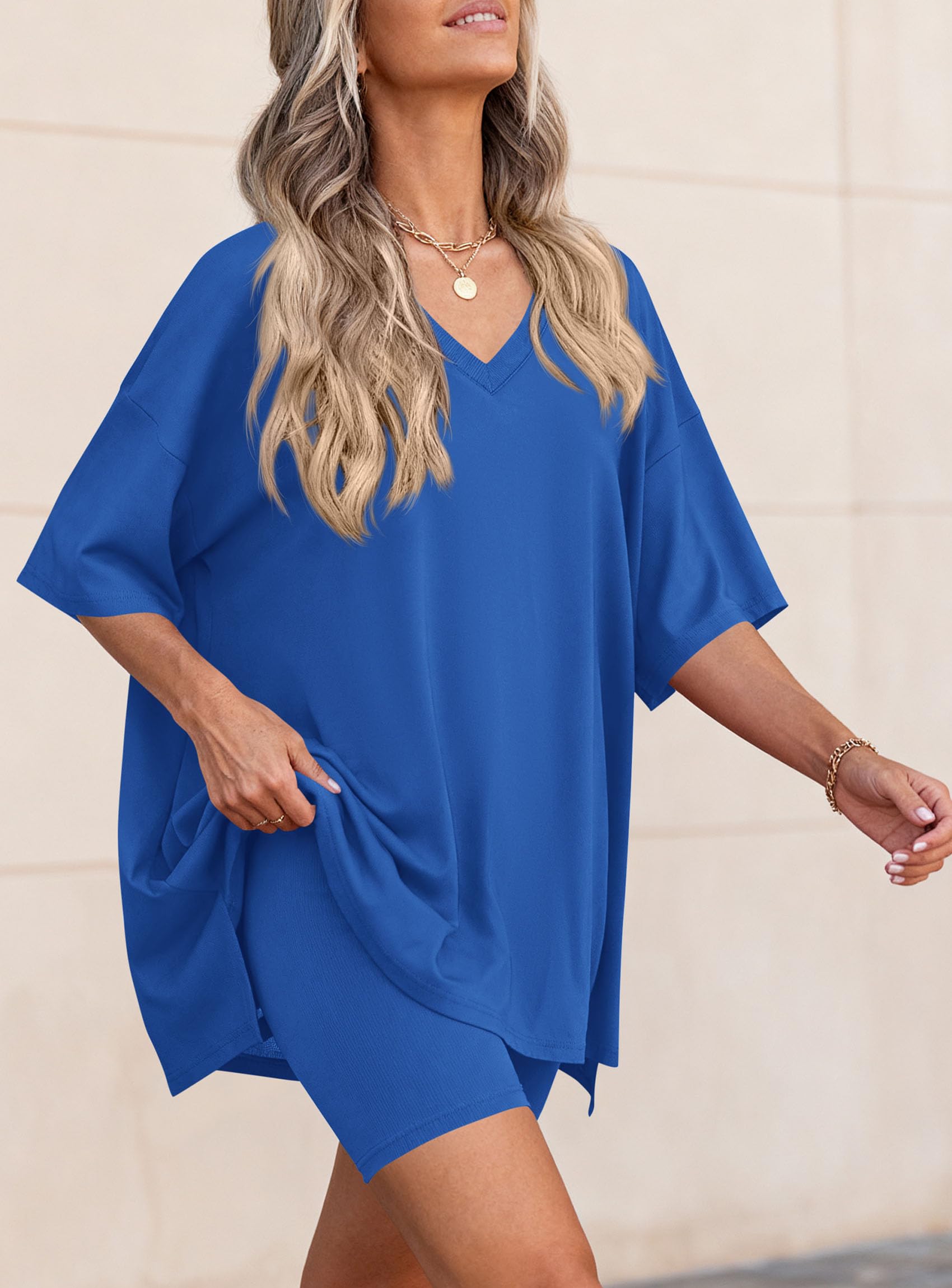 Womens 2 Piece Outfit Lounge Short Sets,Royal Blue,S
