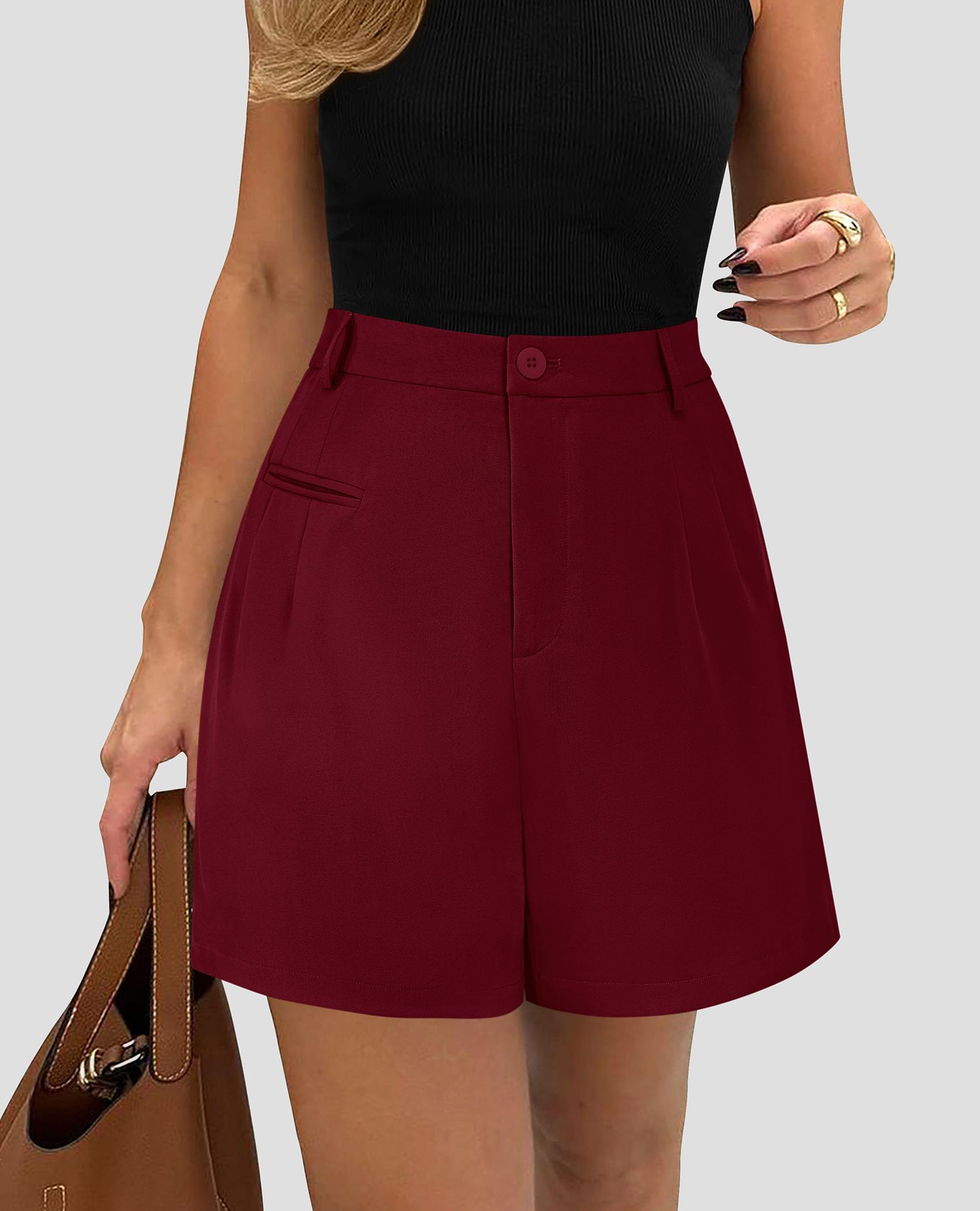 Women's Summer Shorts Business Casual Outfits,Wine Red,S