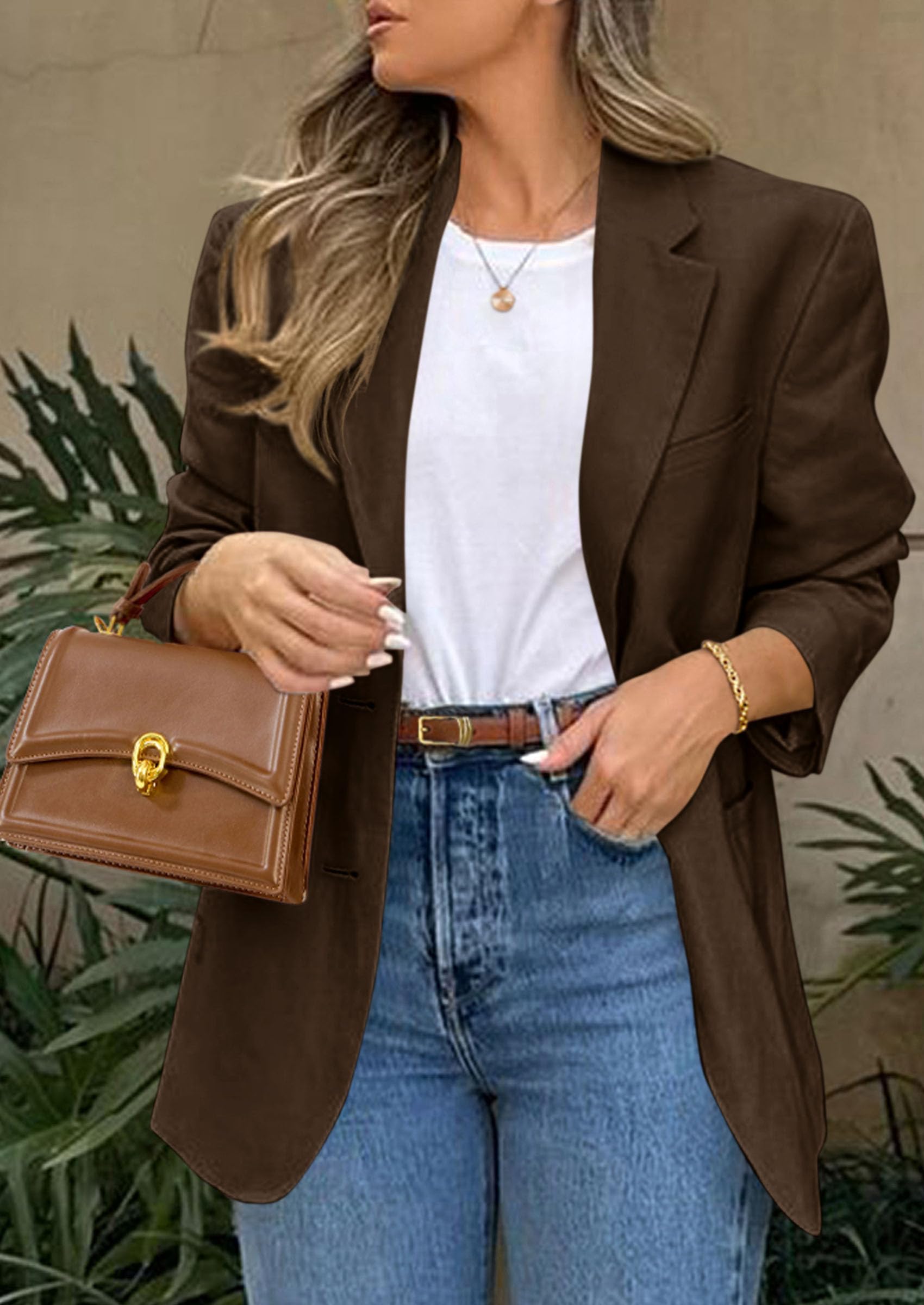 2026 Blazers for Women Business Casual,Dark Brown,XS