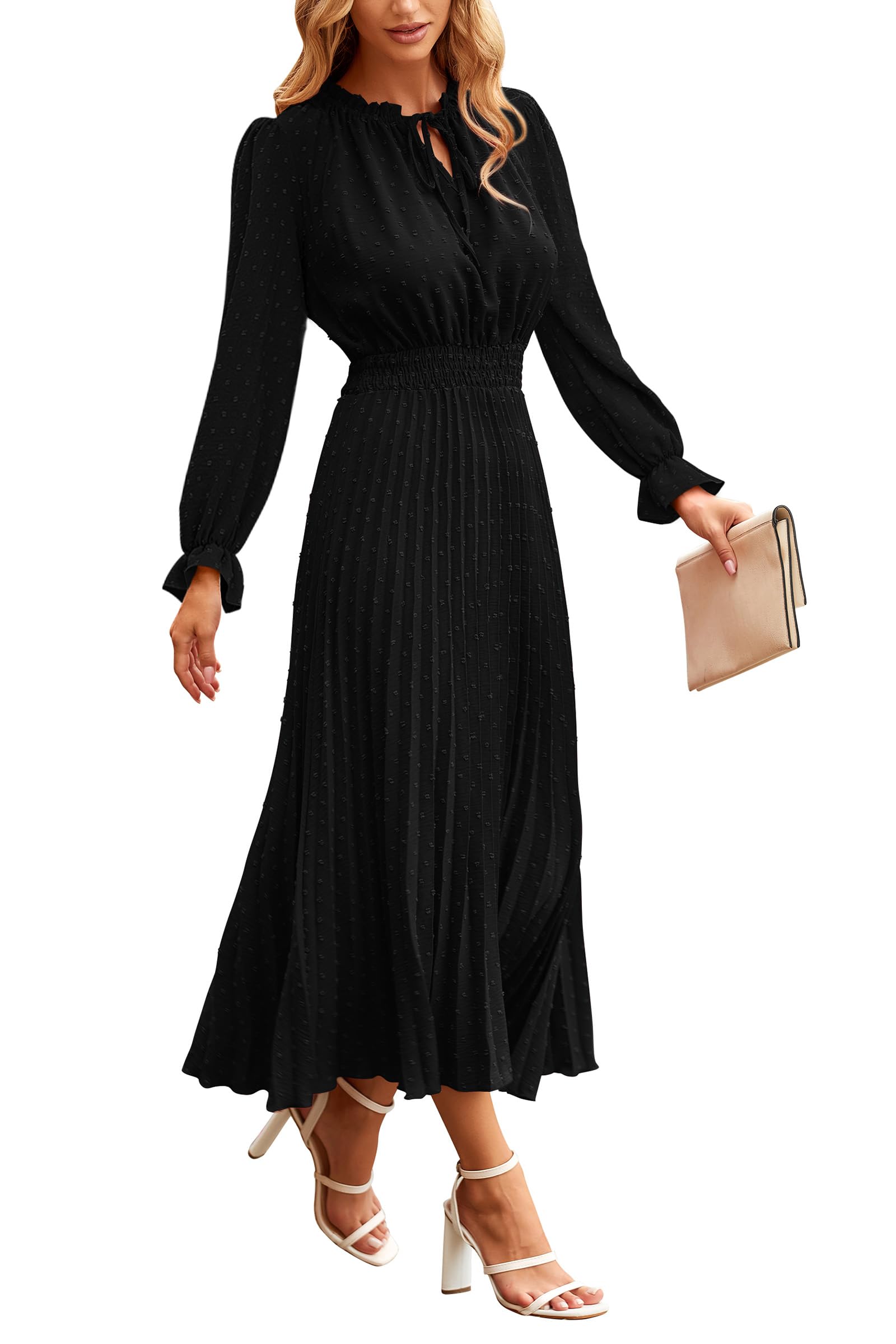 Women's Fall Midi Wedding Guest Dress(Black,Small)