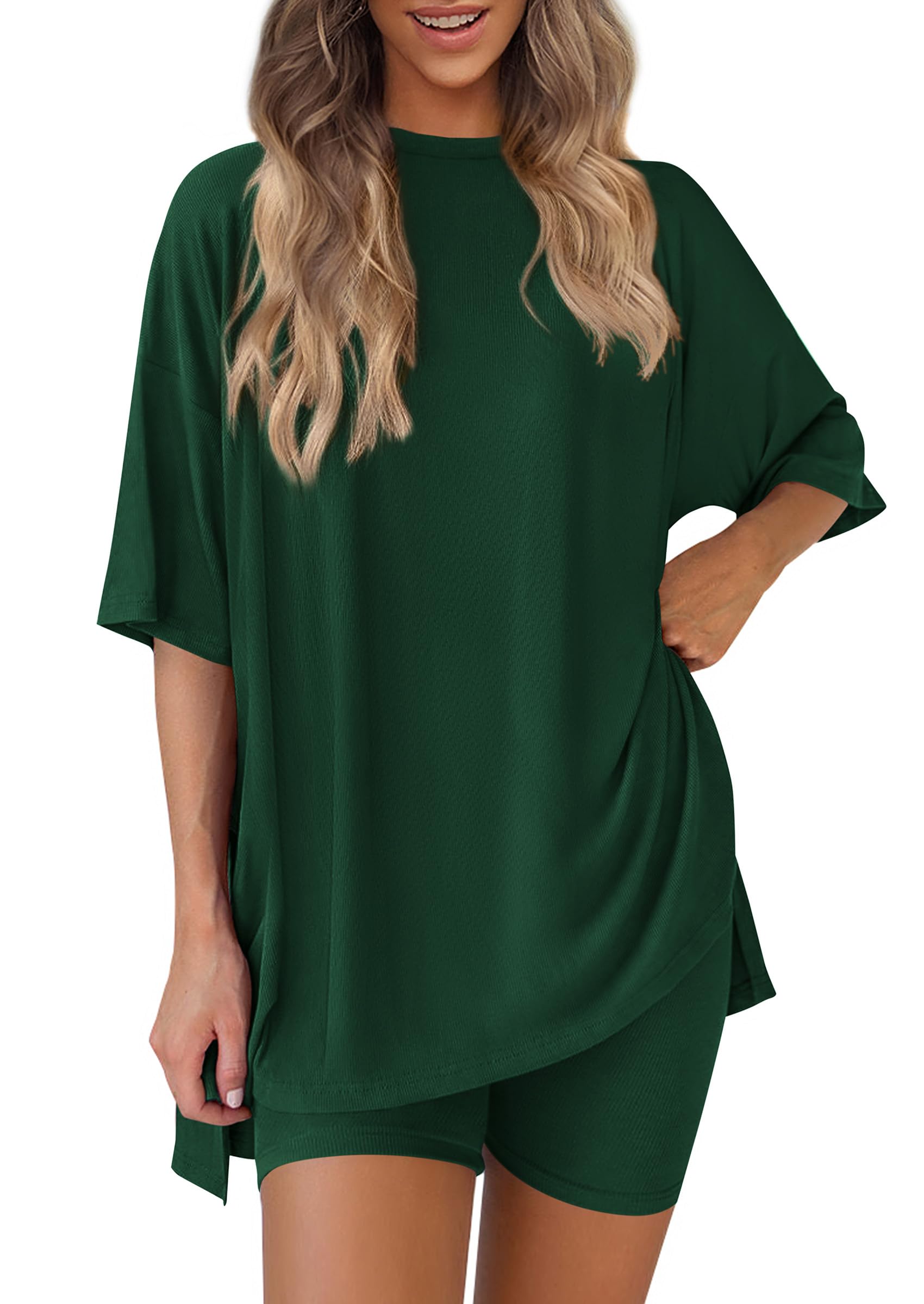 Women 2 Piece Lounge Set Airport Travel Outfit, Dark Green,S