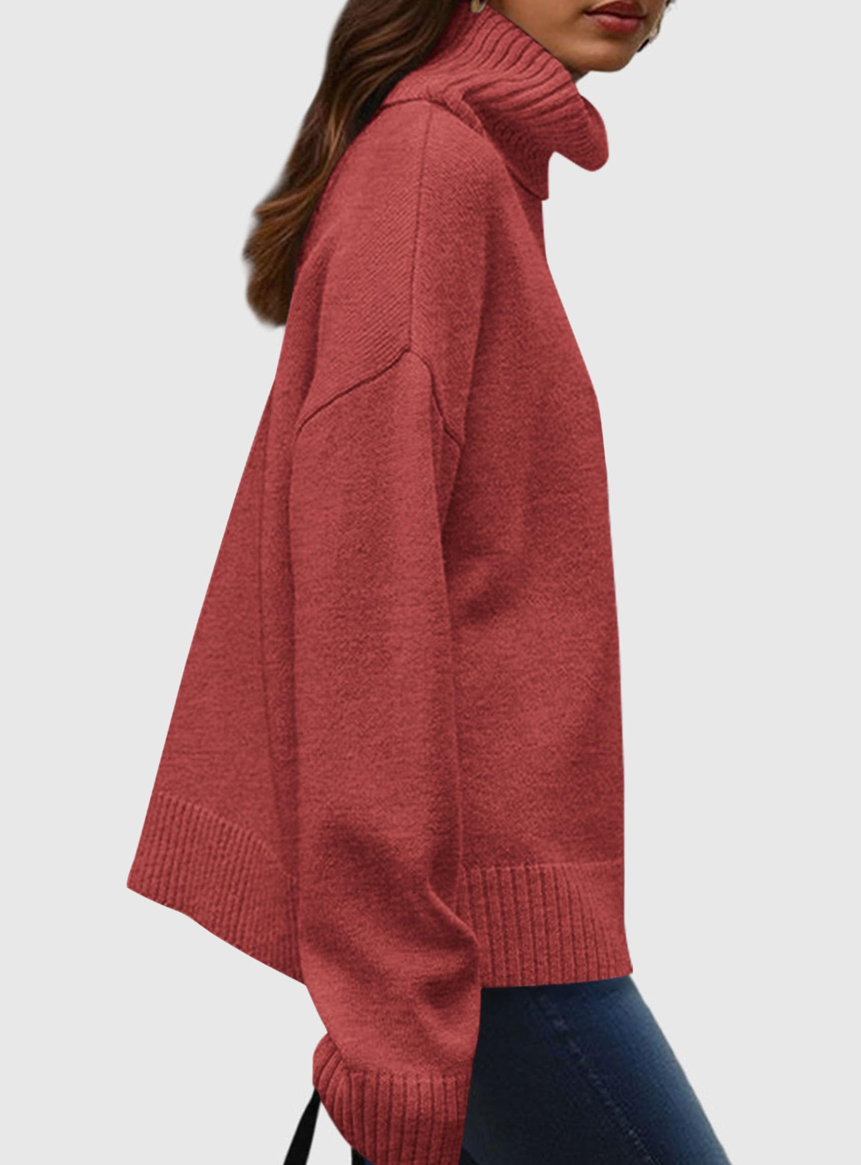 Womens Turtleneck Long Sleeve Knit Sweater,Burnt Orange,S