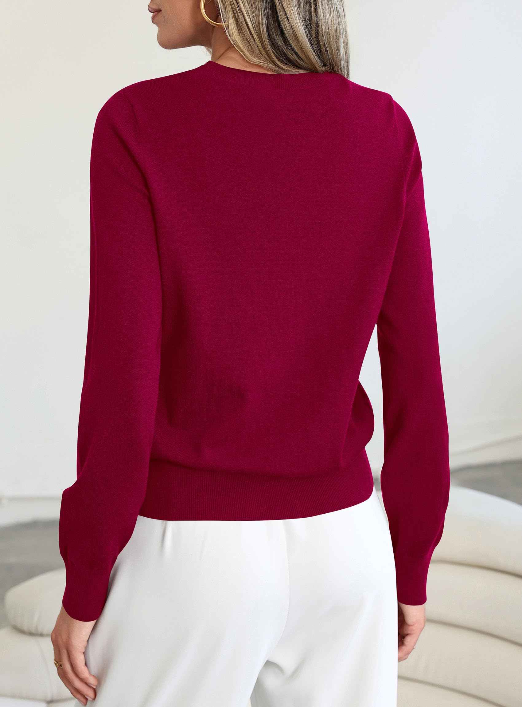 Womens Fall Basic Long Sleeve Sweater,Wine Red,XS