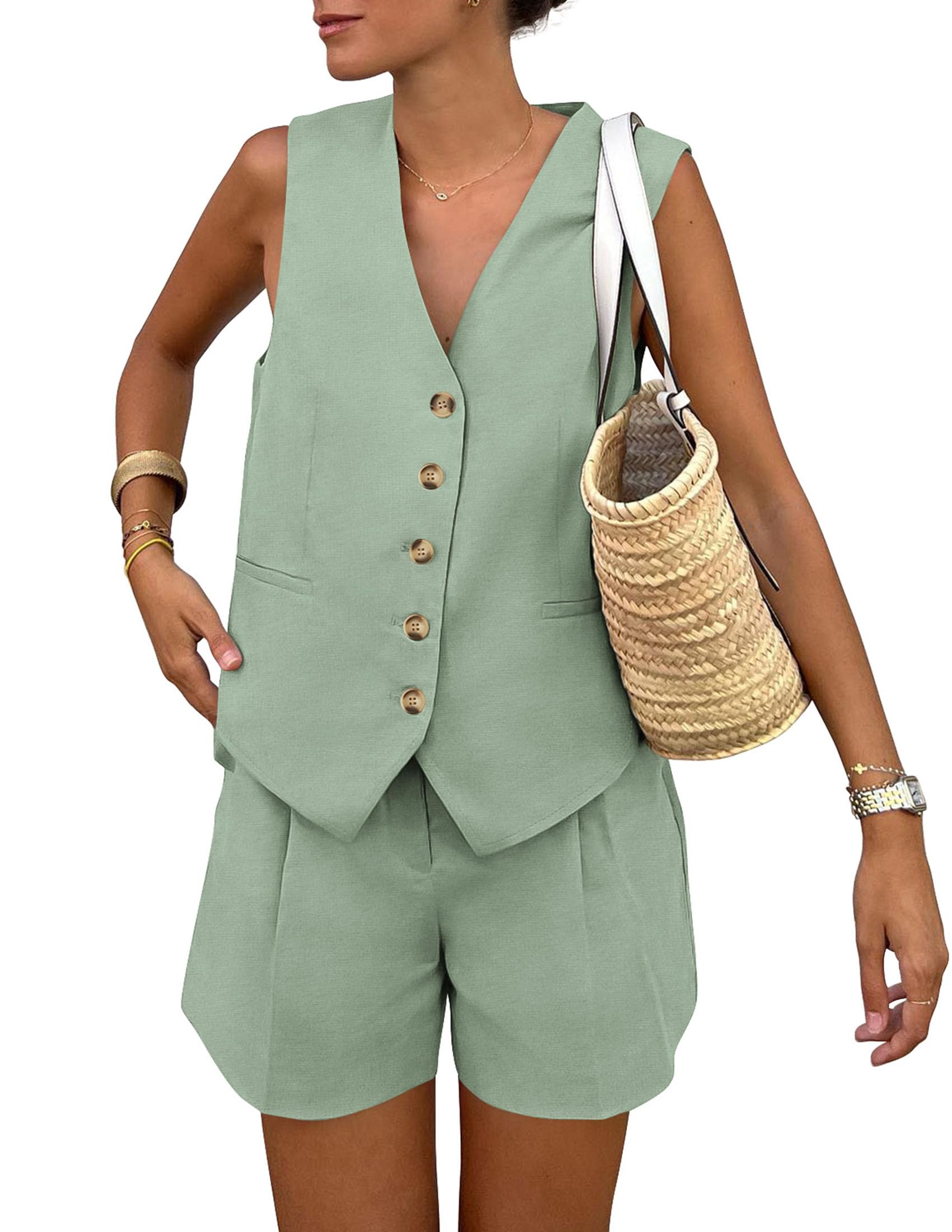 Women's Summer Two Piece Outfits Sets (Light Green,X-Small)