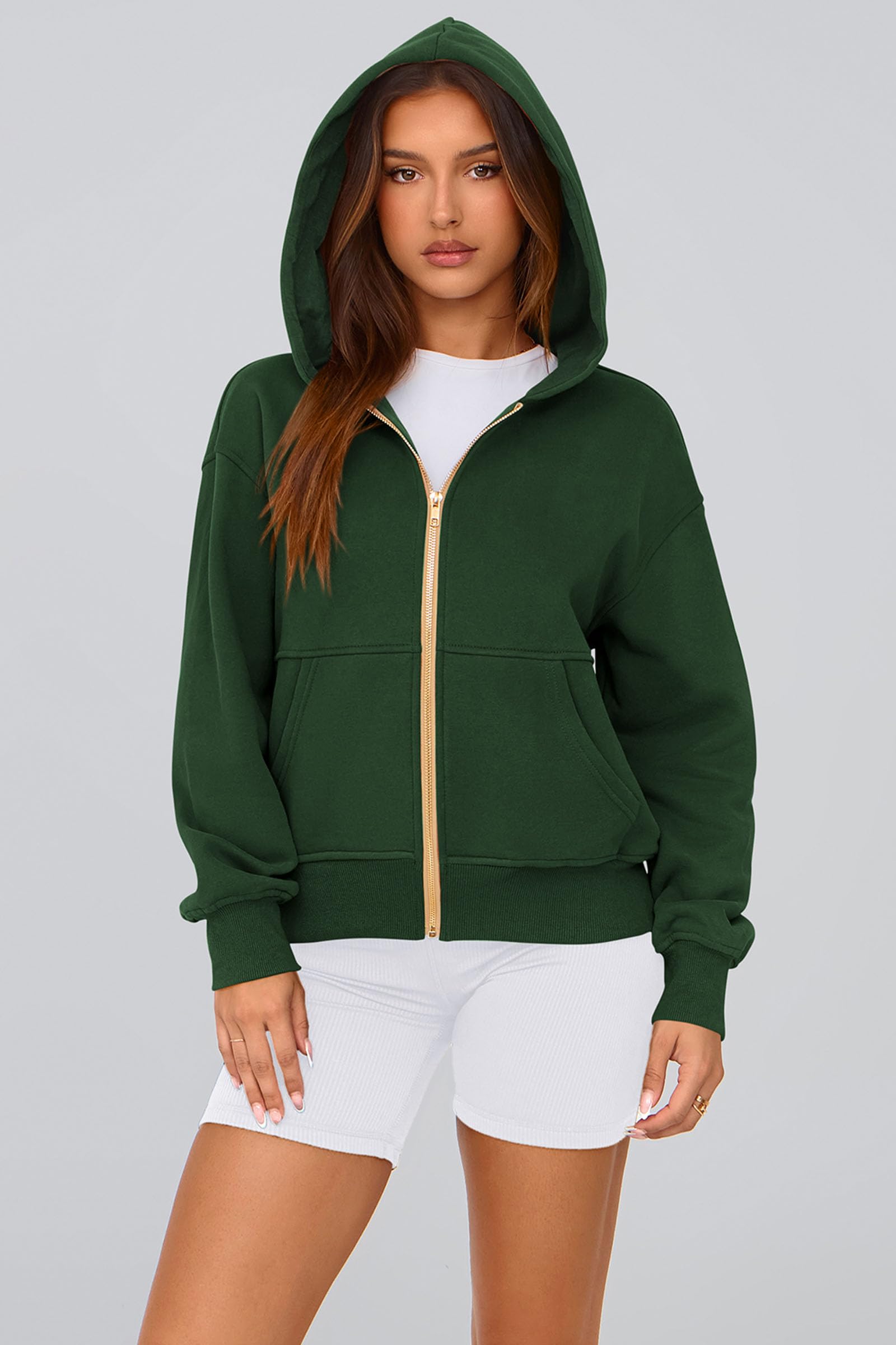 Hoodies for Women Fall Fashion Zip Up Fleece Plain Sweatshirt