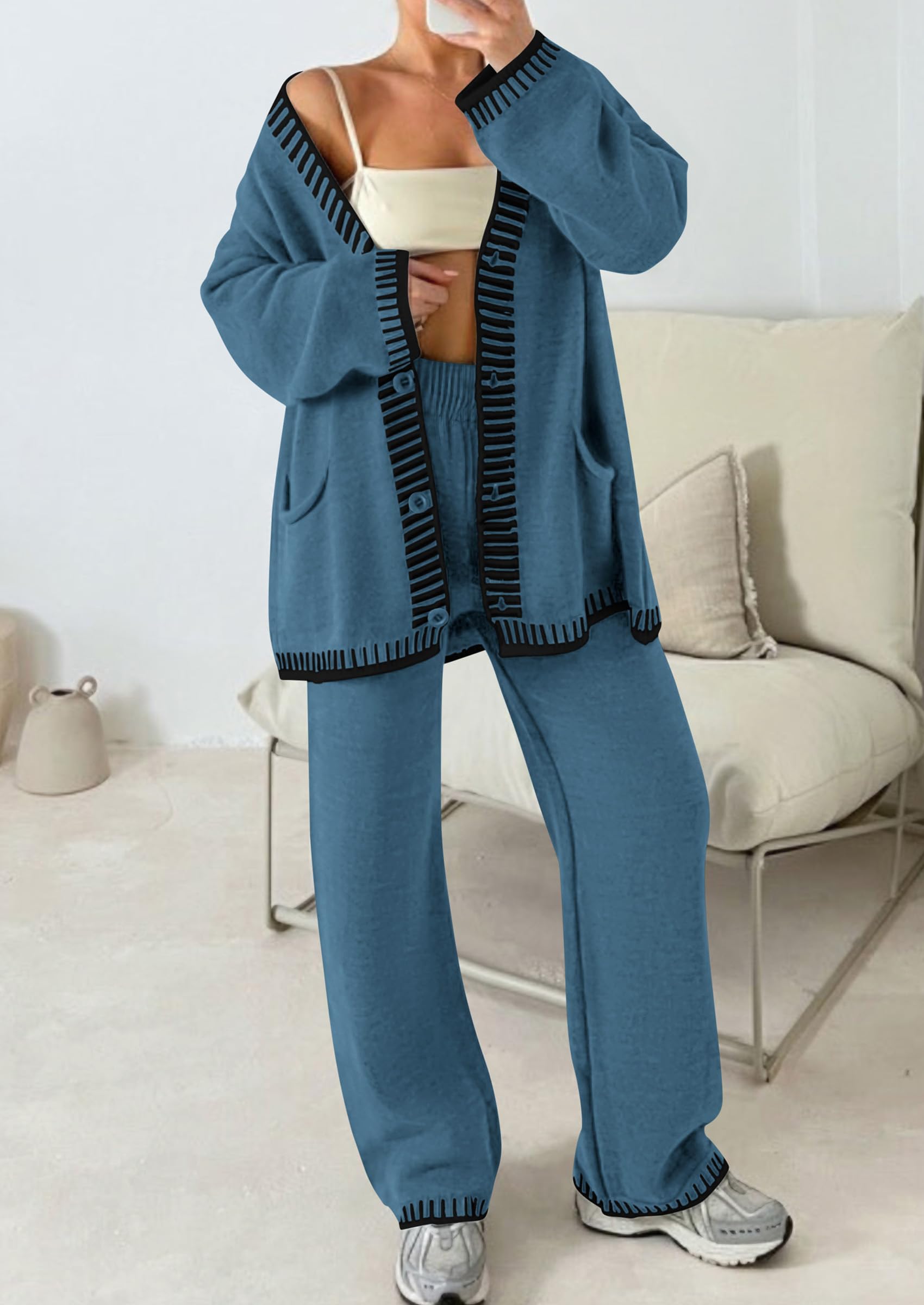 Women's Fall 2 Piece Matching Cozy Knit Sweater Lounge Sets