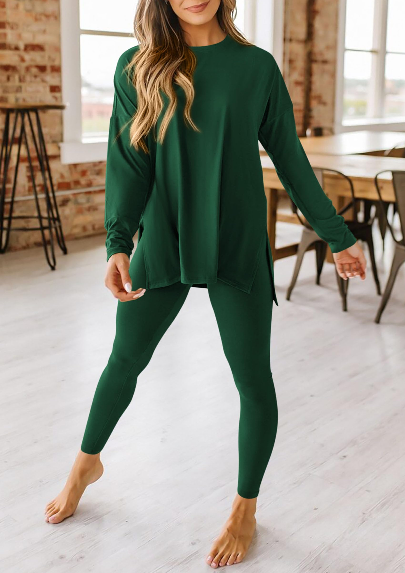 Women's 2 Piece Outfits Matching Lounge Sets,Dark Green,S