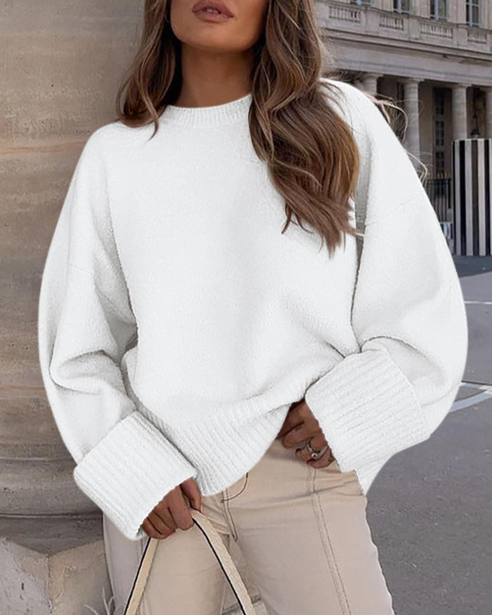 Women's Fall Fashion Cozy Oversized Sweaters(White,XS)