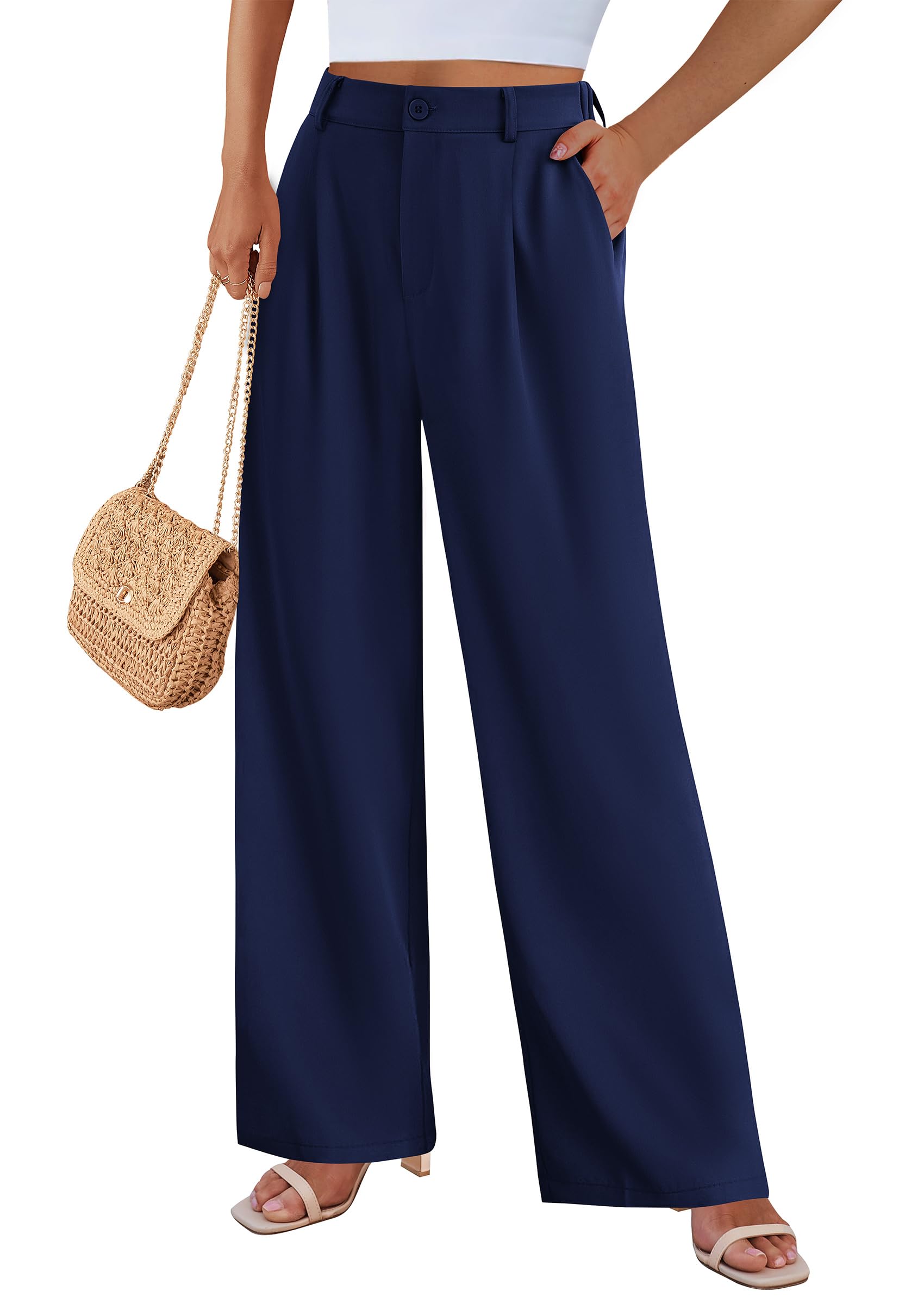 Women's Flowy Wide Leg Dress Pants,Navy,S