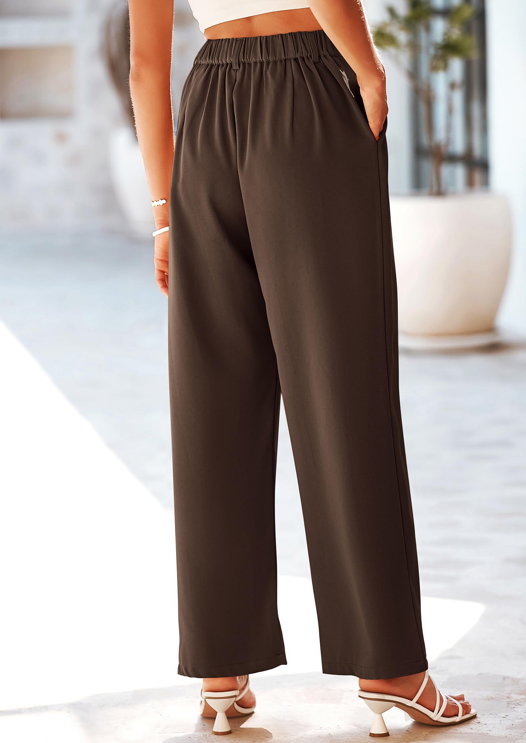 Women's Flowy Wide Leg Dress Pants,Coffee,S