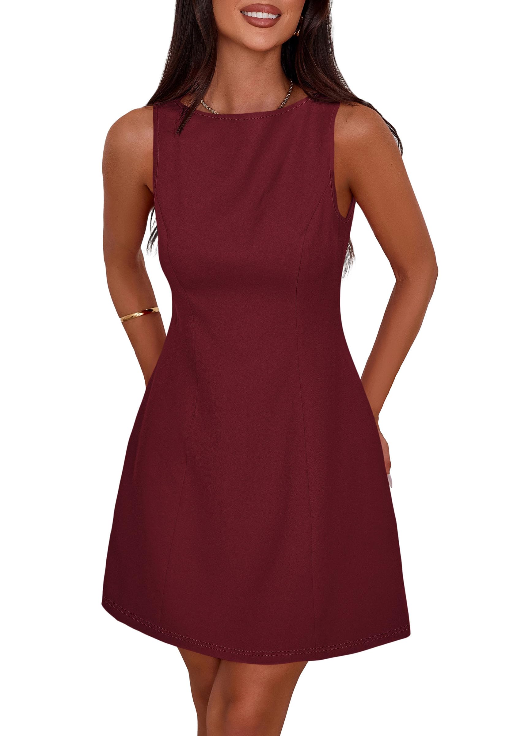 Women's Formal Short Dresses A Line Mini Dress,Burgundy,XS