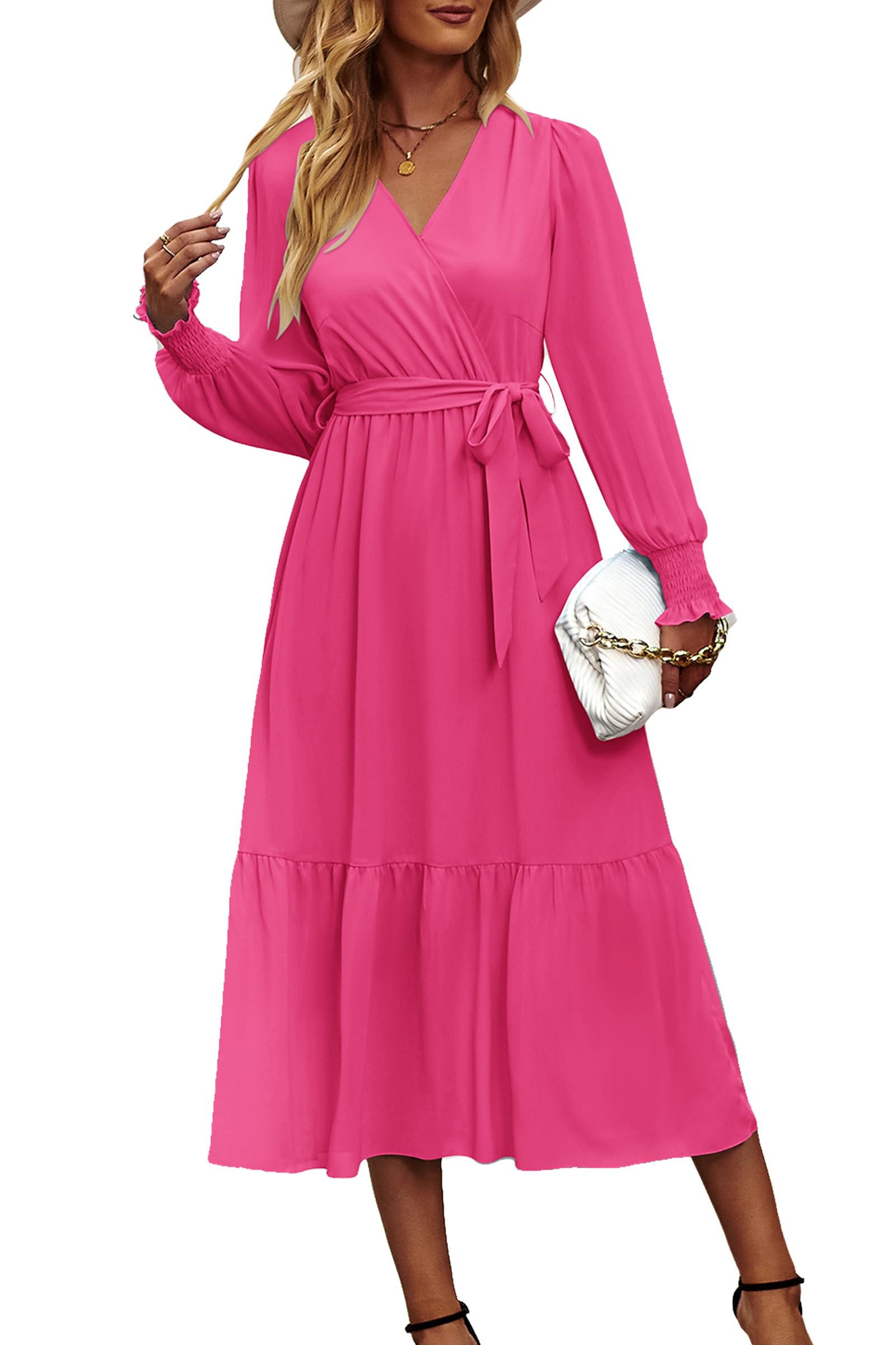 Womens Long Sleeve Boho Maxi Fall Floral Wedding Guest Dresses