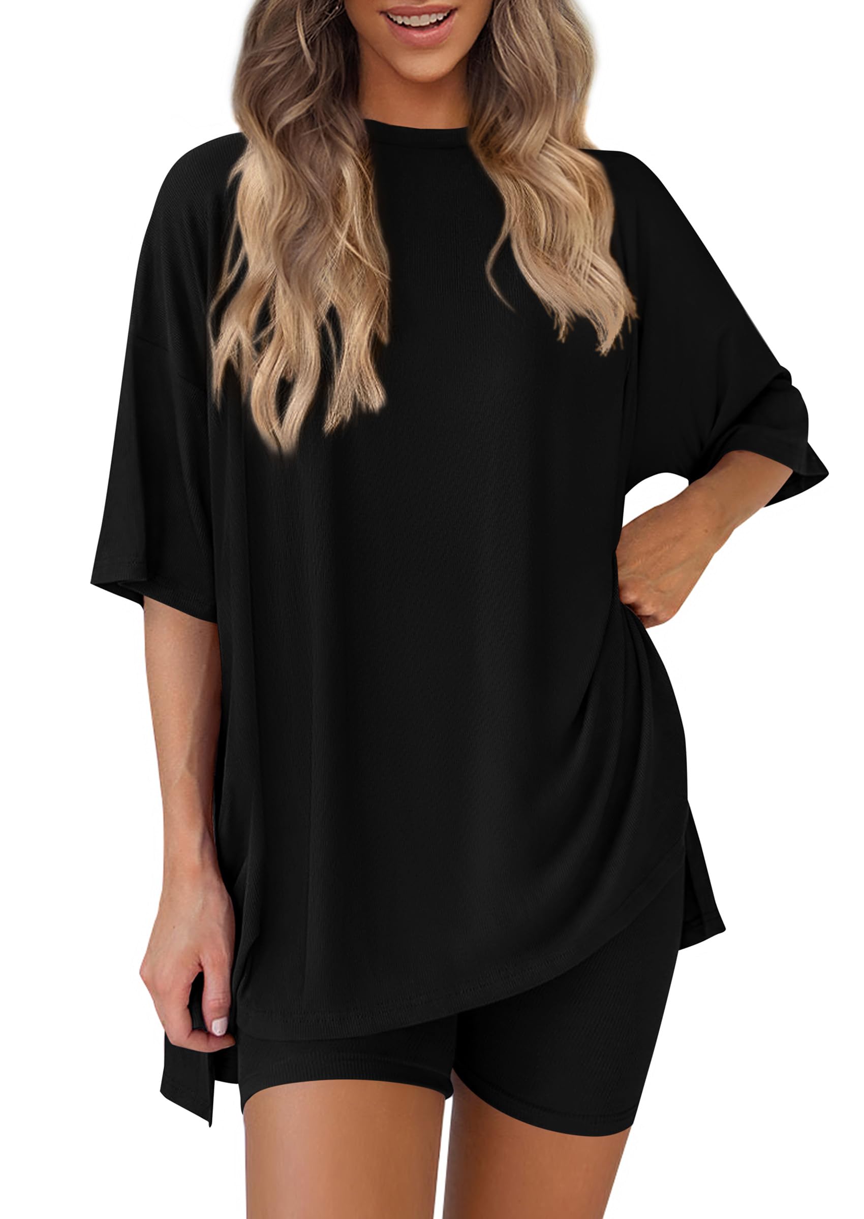 Women 2 Piece Lounge Set Airport Travel Outfit, Black,S