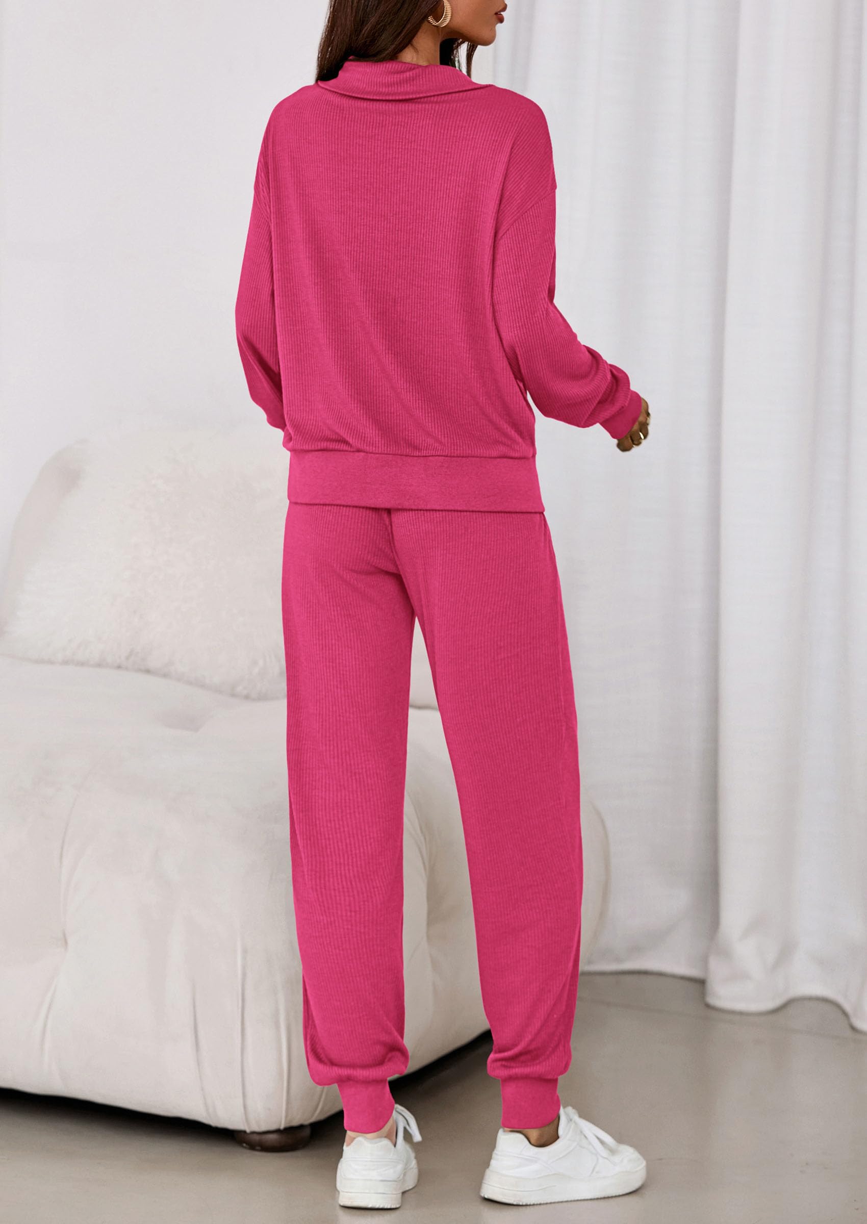 Airport Travel Outfit Women Ribbed Knit Matching Lounge Sets