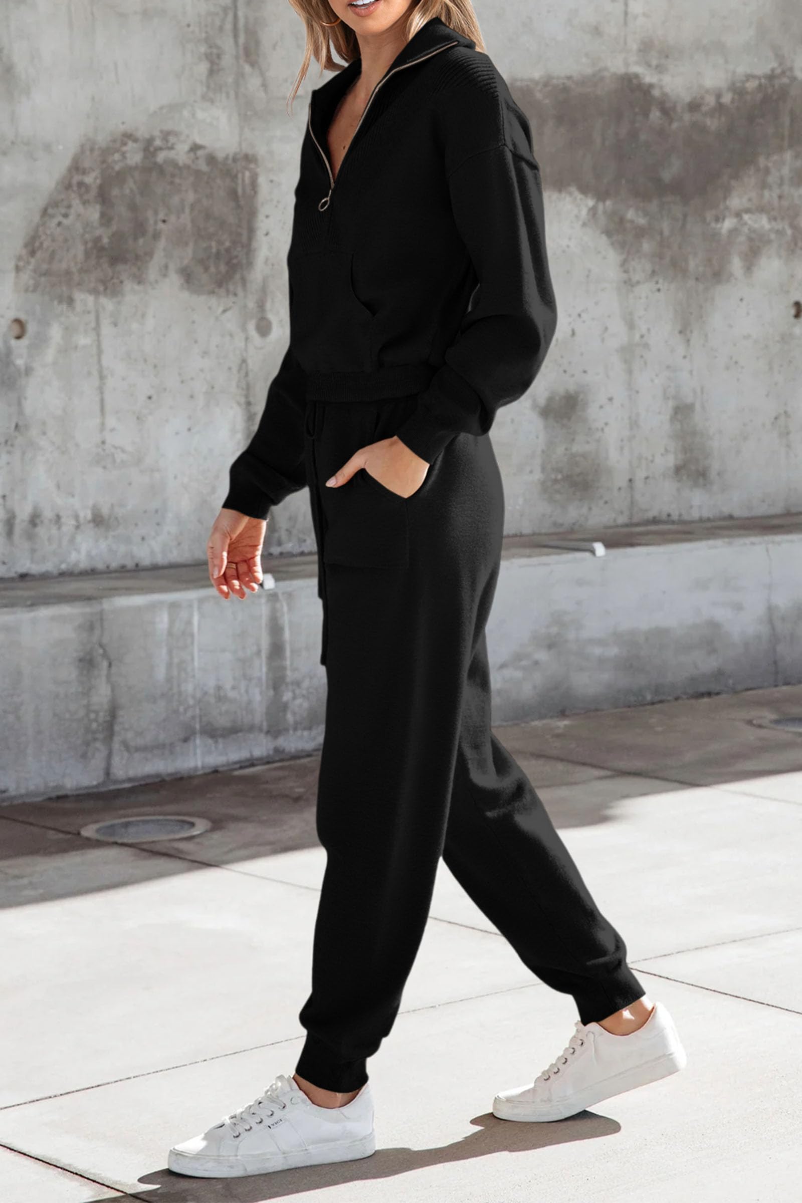 Women's 2 Piece Sweatsuits Set Fall Outfits(Black,S)