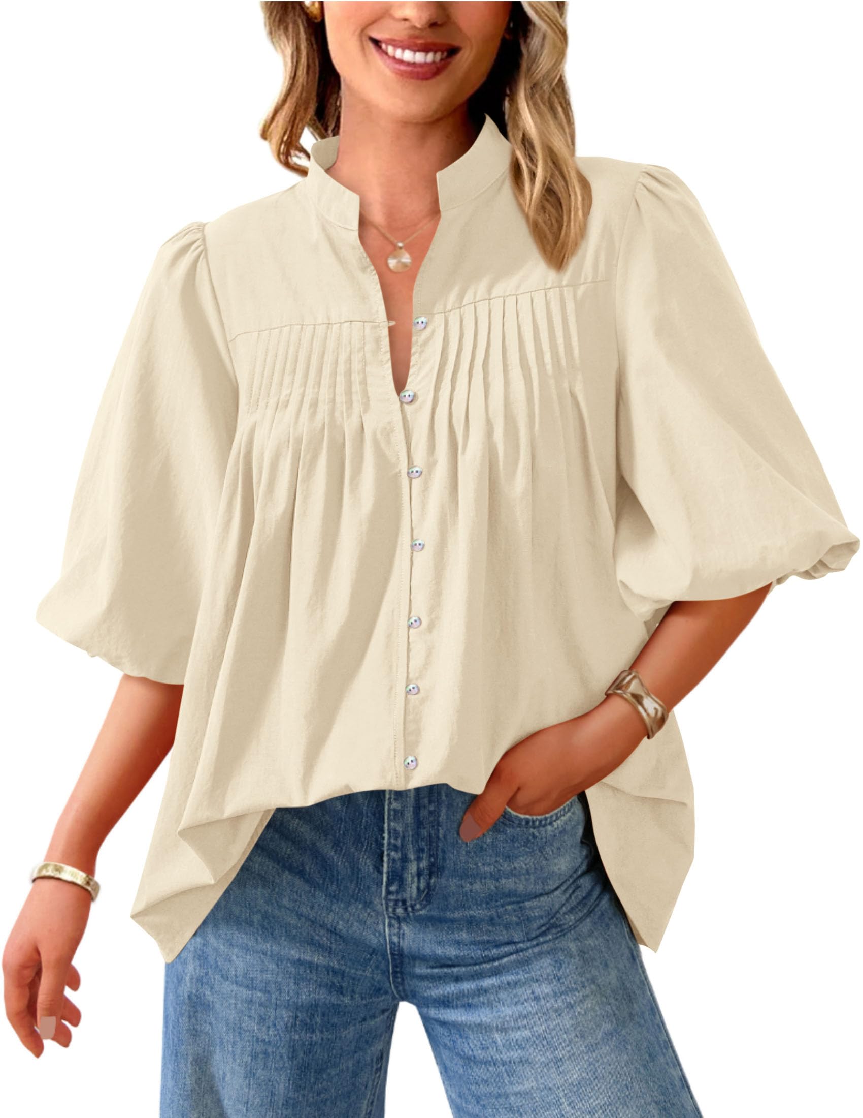 Short Sleeve Henley Shirts for Women,Apricot,S