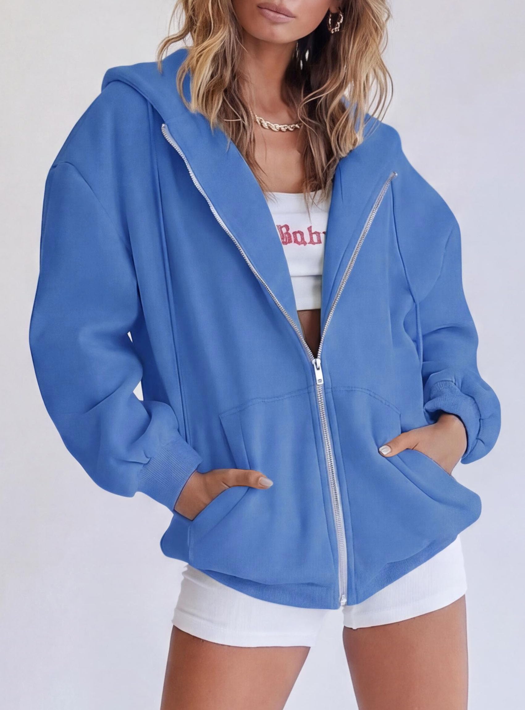 Women's Fall Zip Up Hoodies Sweatshirts Sky Blue