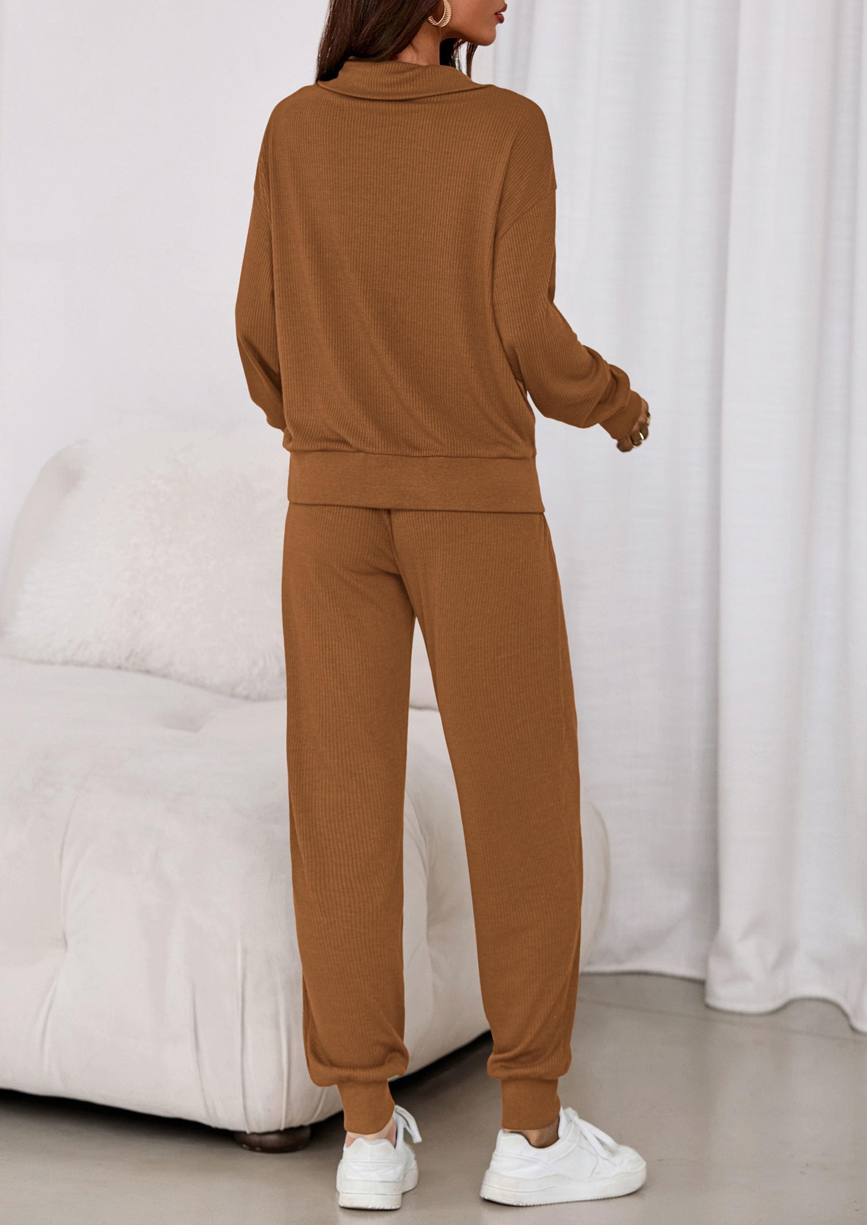 Airport Travel Outfit Women Ribbed Knit Matching Lounge Sets
