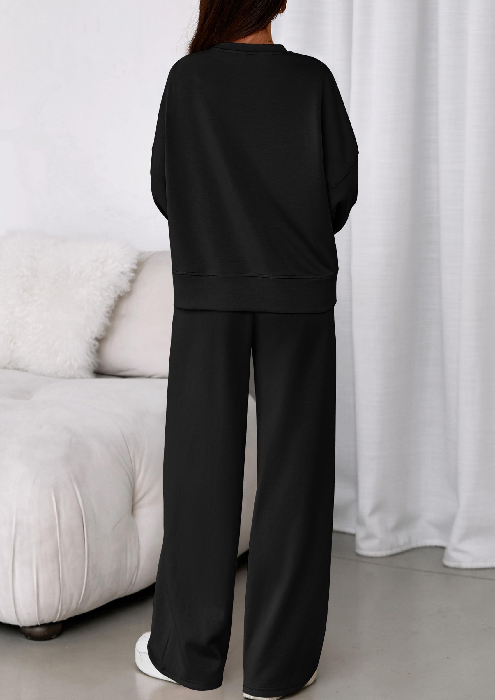 Womens Long Sleeve Sweatshirt 2 Piece Sets,Black,S