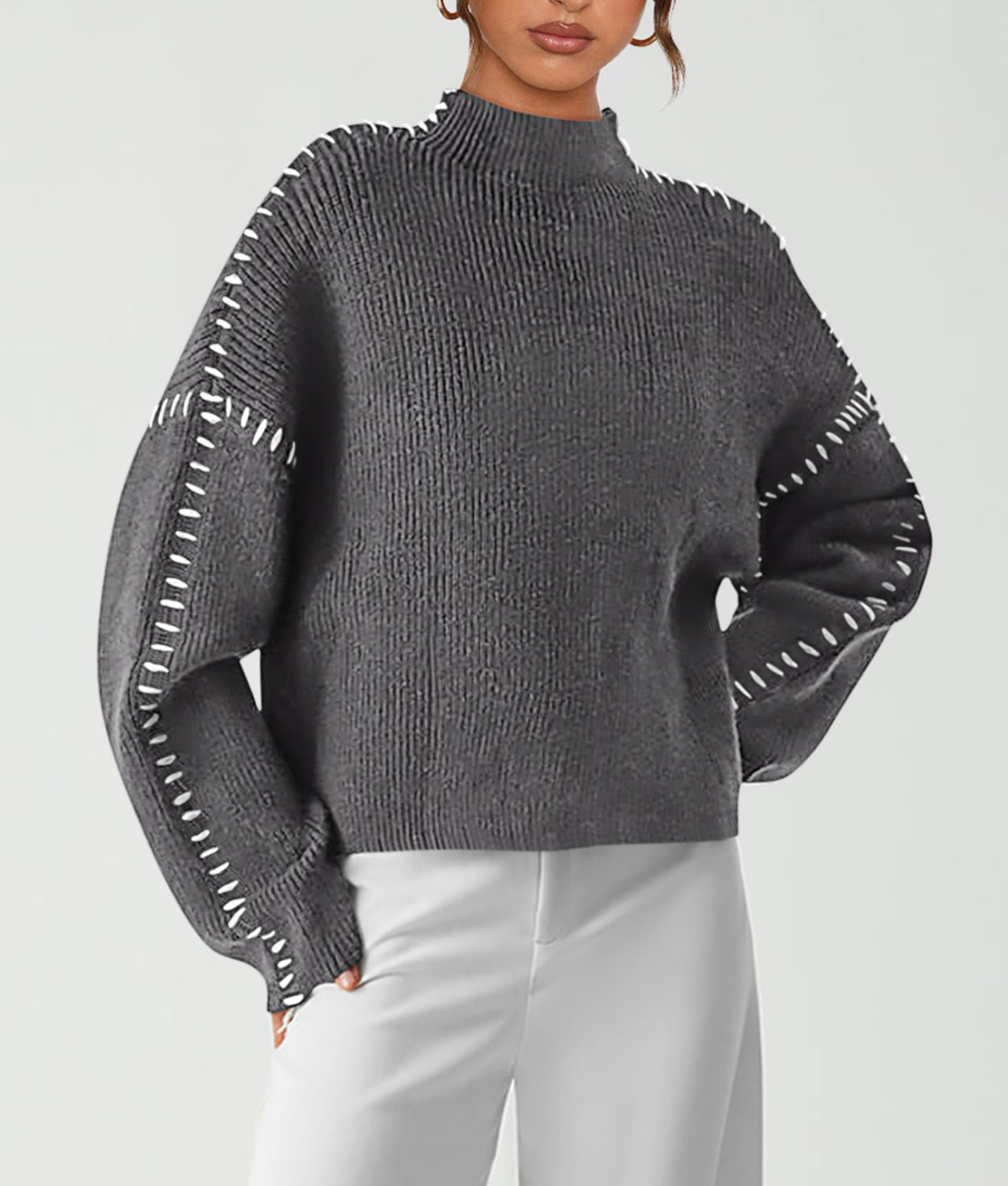 Womens Chunky Knit Oversized Pullover Sweaters,Grey,S