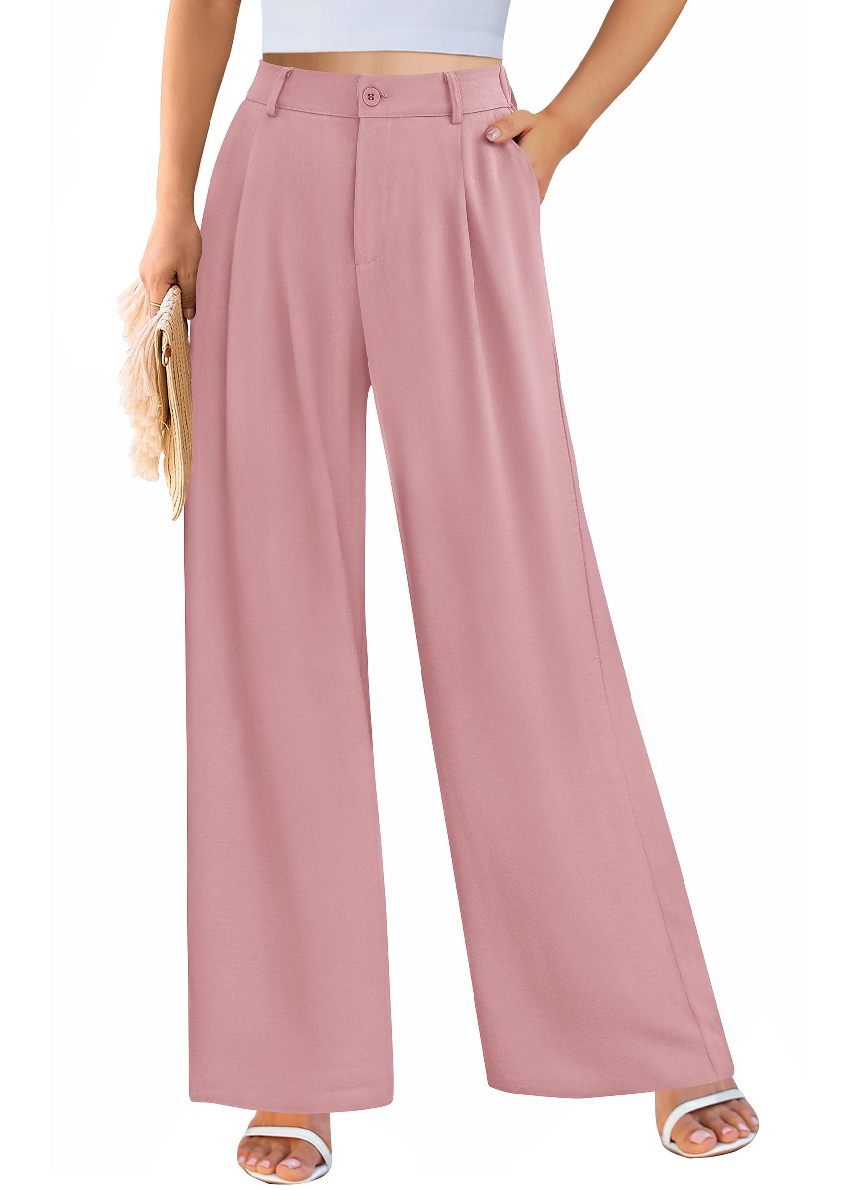 Women's Flowy Wide Leg Dress Pants,Pink,S