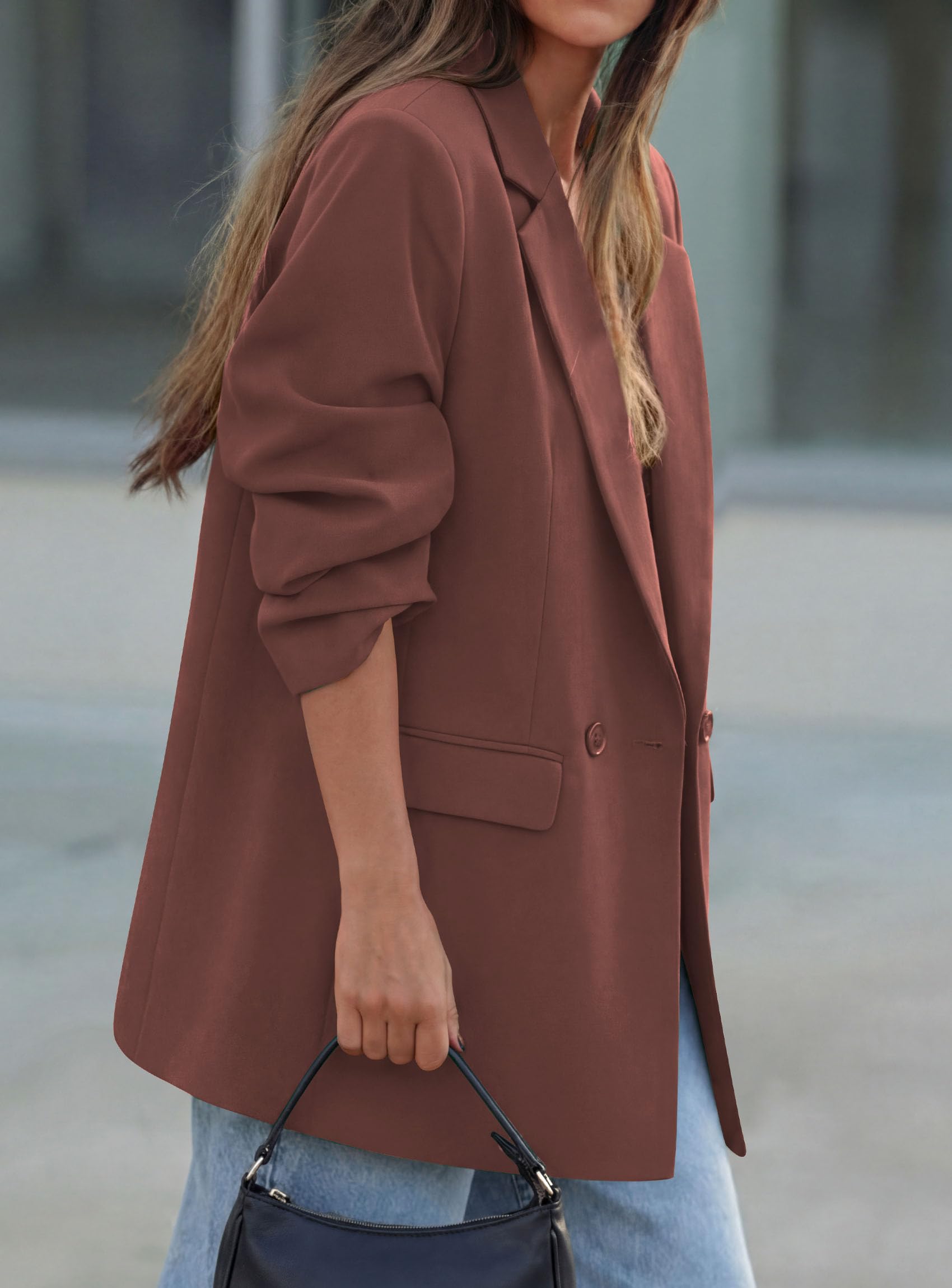 Women's Fall Business Casual Oversized Blazers(Brown,S)