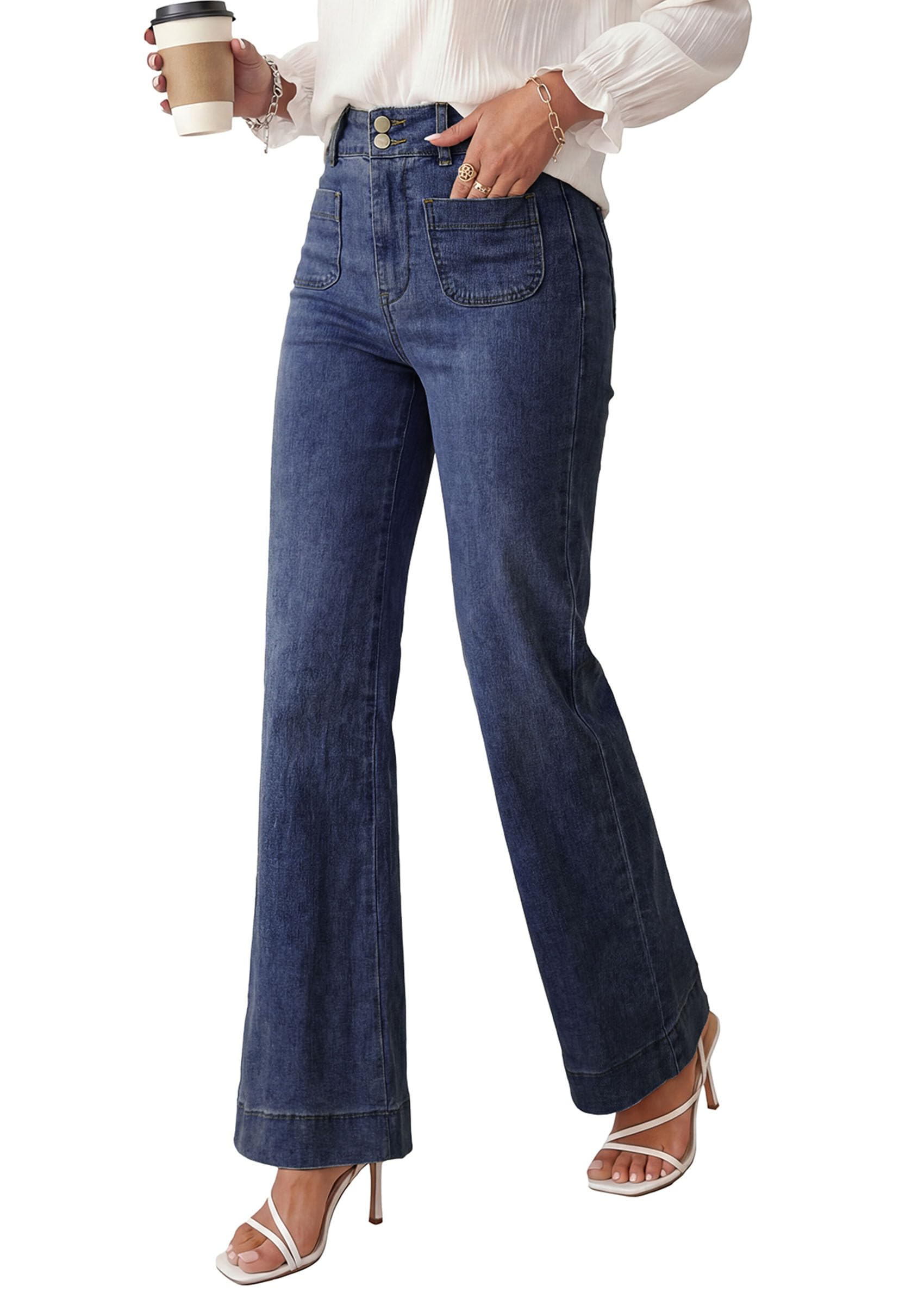Womens Wide Leg High Waisted Trendy Jeans,Navy,4