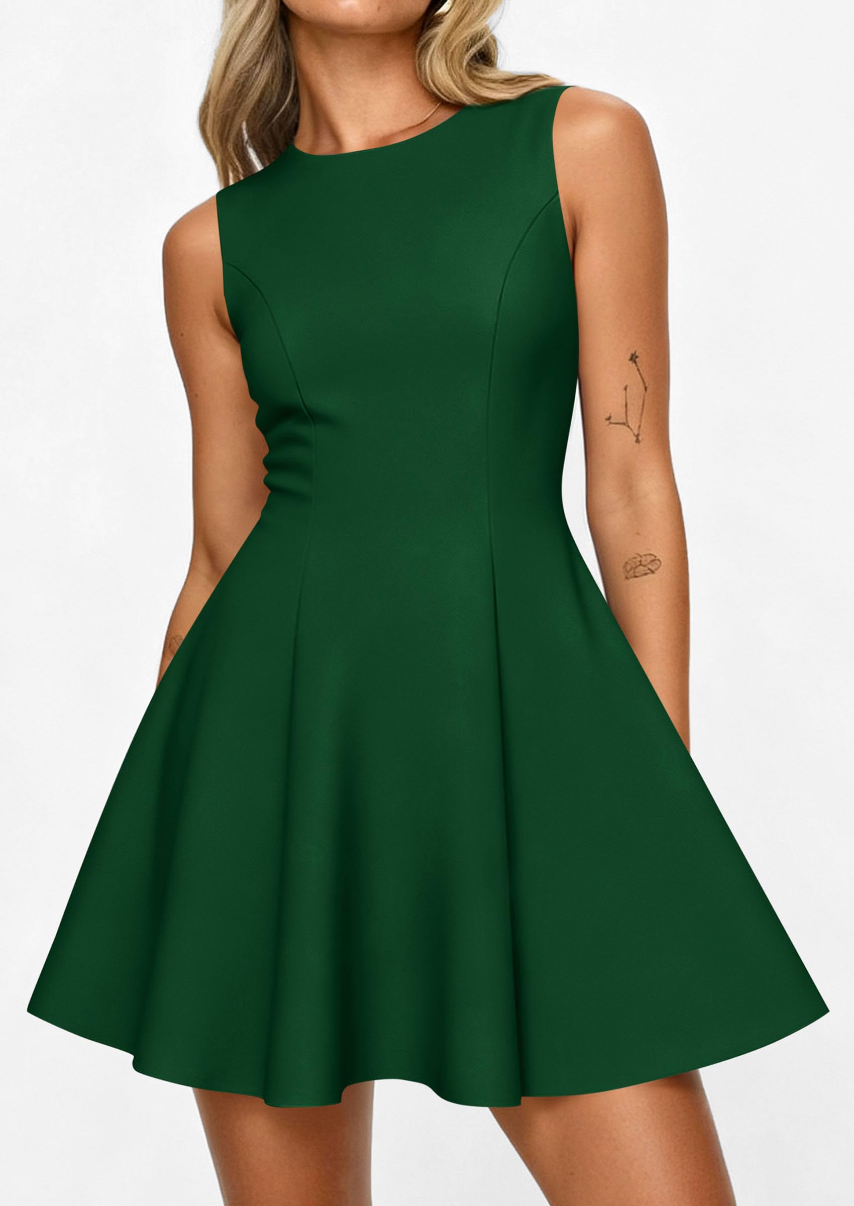 Women's Formal Boat Neck A Line Mini Dress,Dark Green,XS