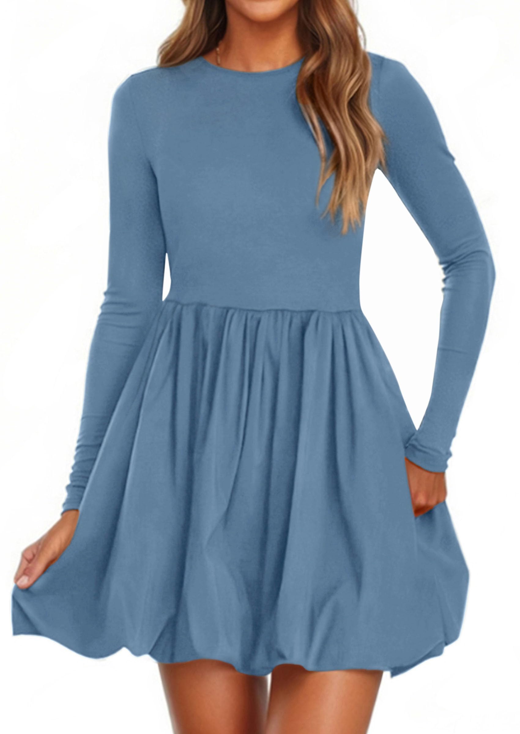 Fall Dresses for Women 2026 Bubble Mini Dress,Grey Blue,S
