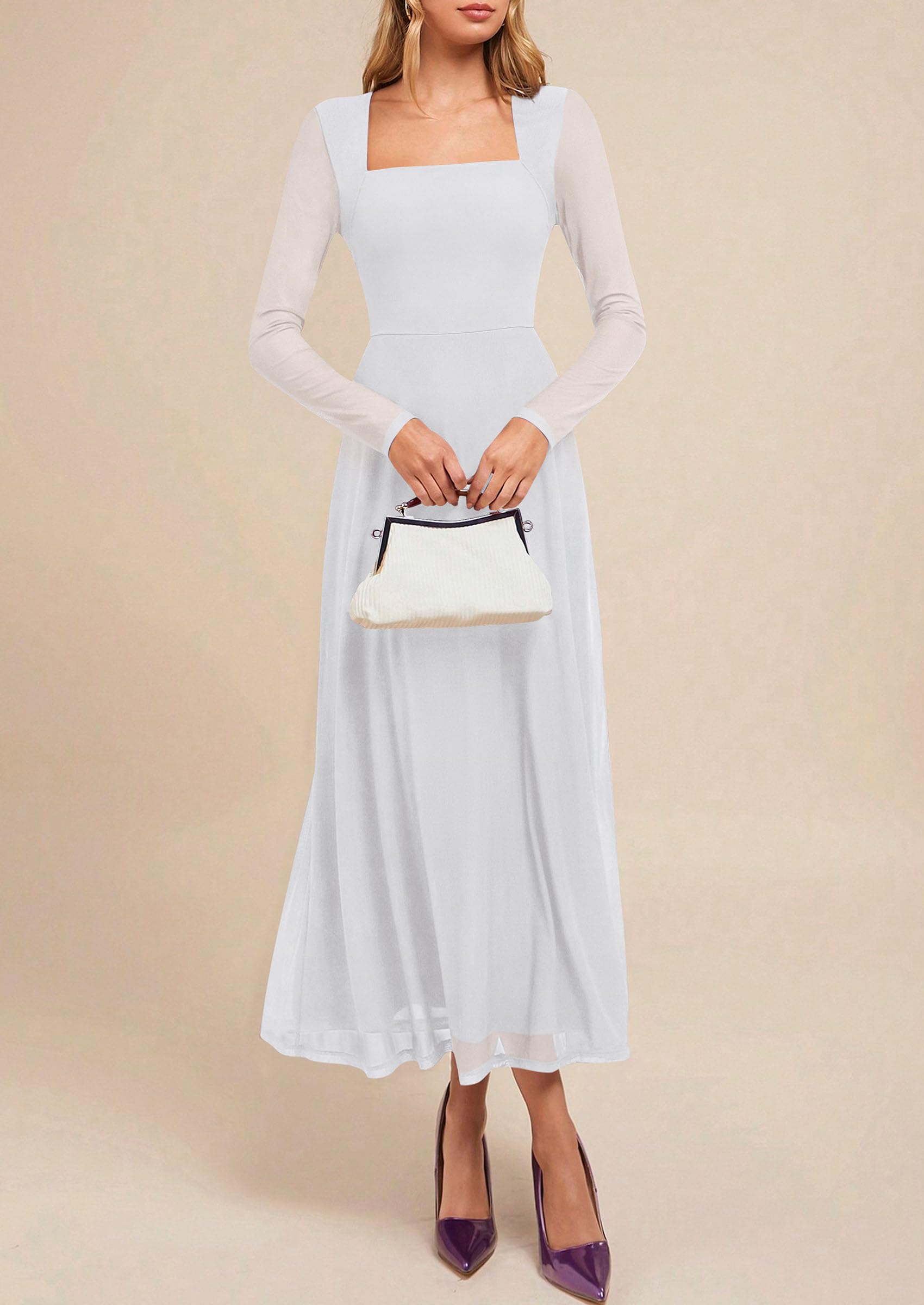 Women's Flowy Maxi Mesh Fall Cocktail Wedding Guest Dresses