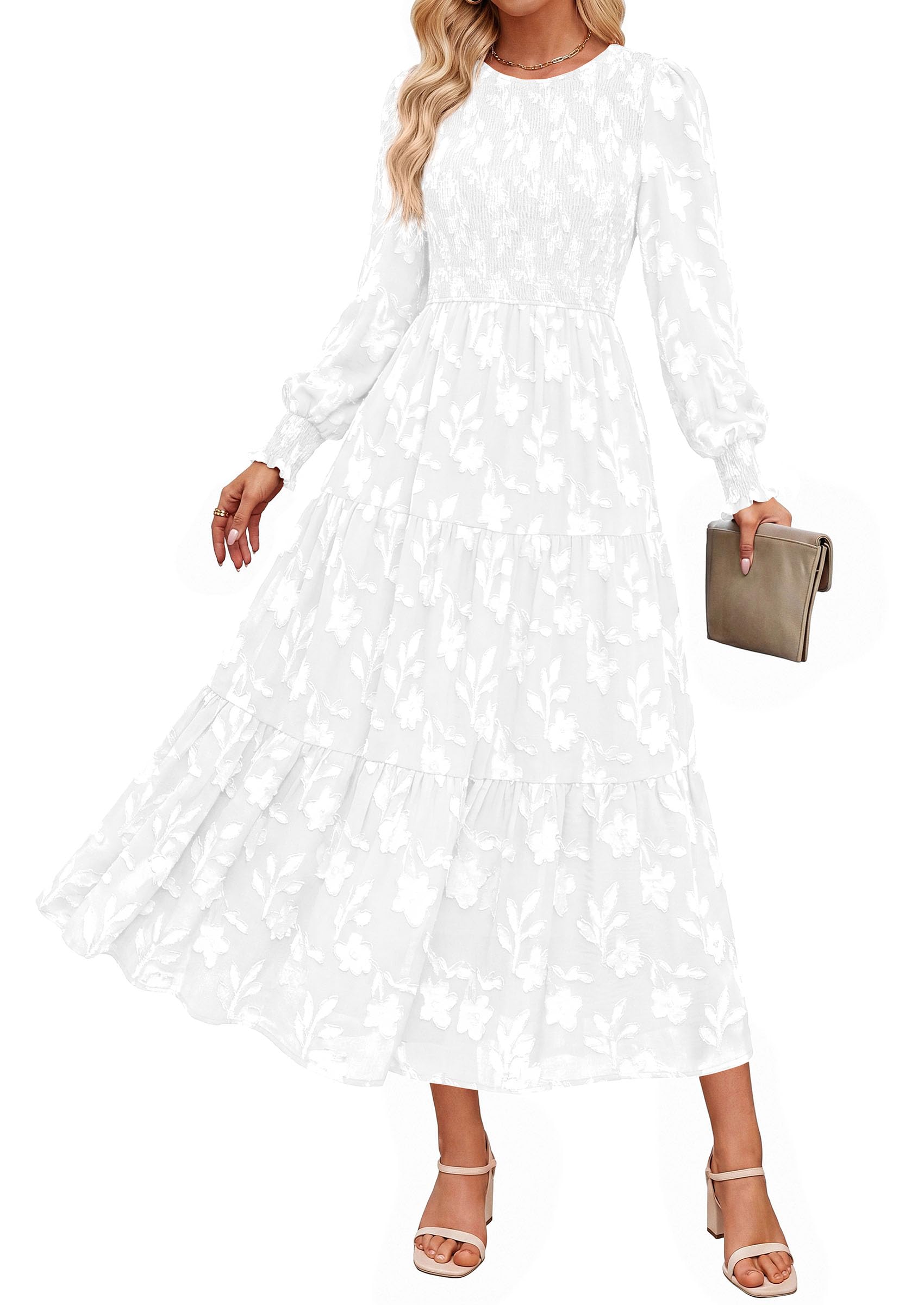 Fall Floral Long Sleeve Wedding Guest Dress for Women Pockets