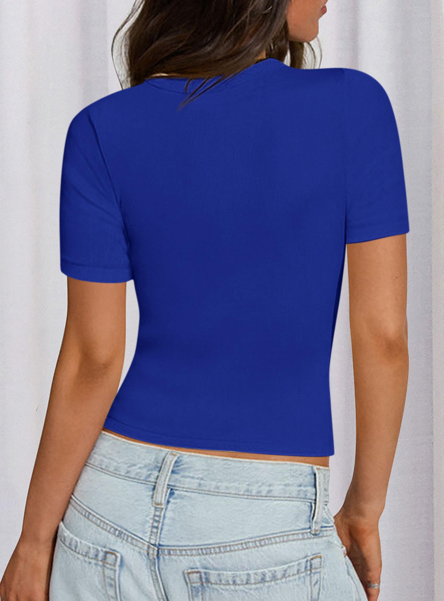 Womens Short Sleeve Slim Fit Basic Shirts,Royal Blue,XS
