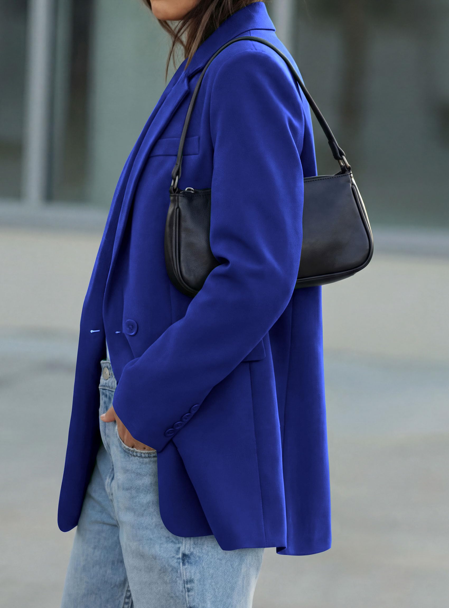 Women's Fall Business Casual Oversized Blazers(Royal Blue,S)