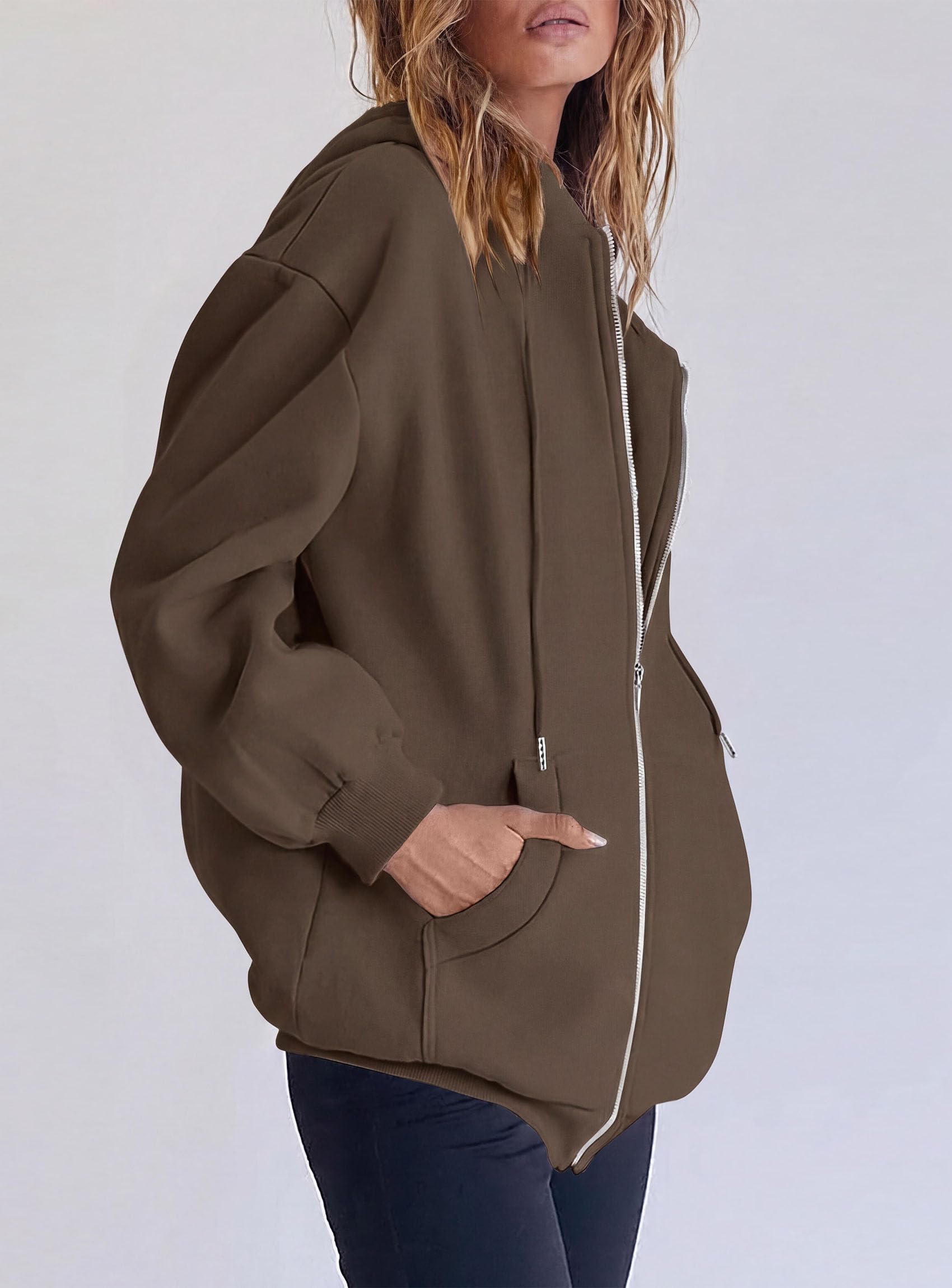 Women's Fall Zip Up Hoodies Sweatshirts Coffee